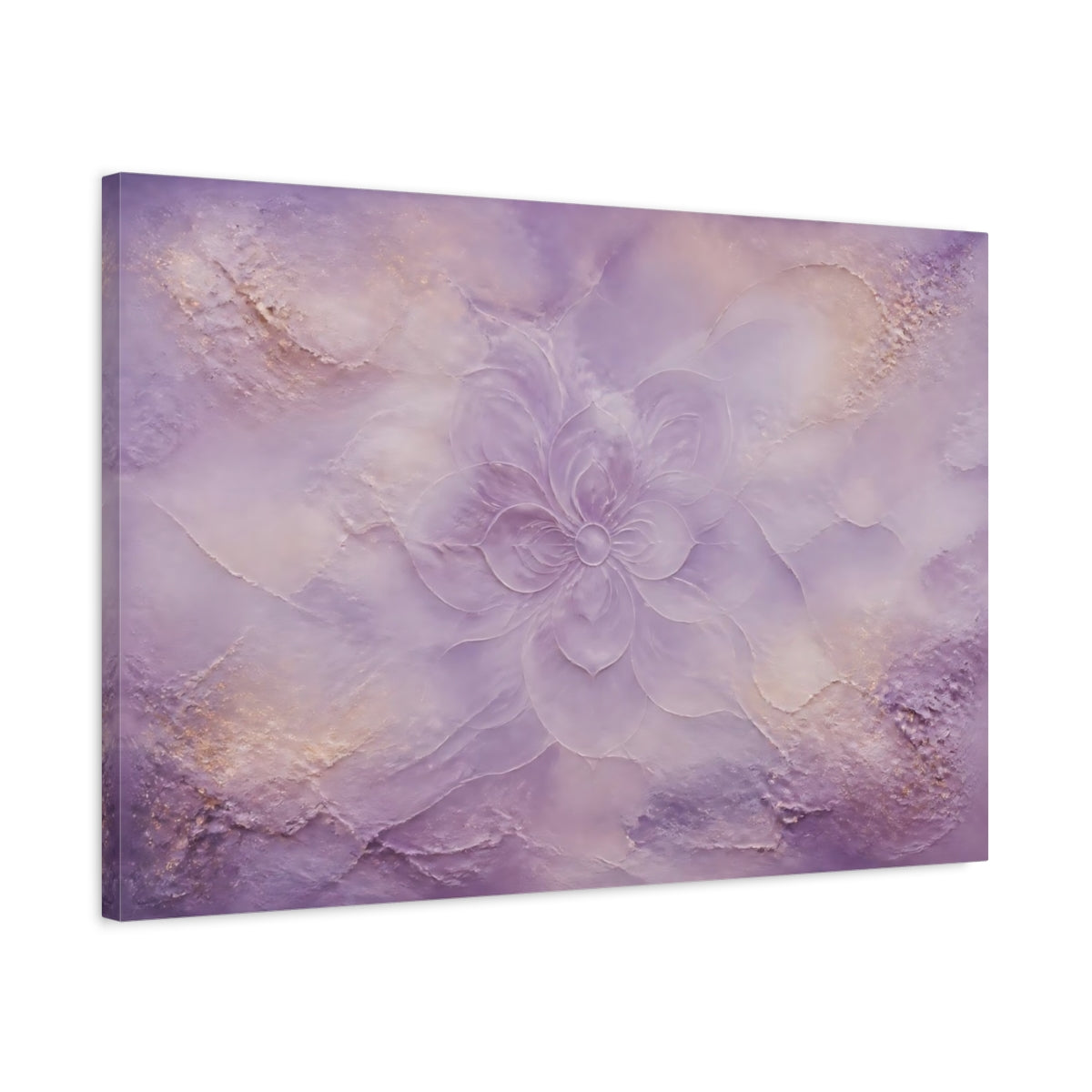 Side Mockup 2. Lavender Embossed Flower shown as canvas print