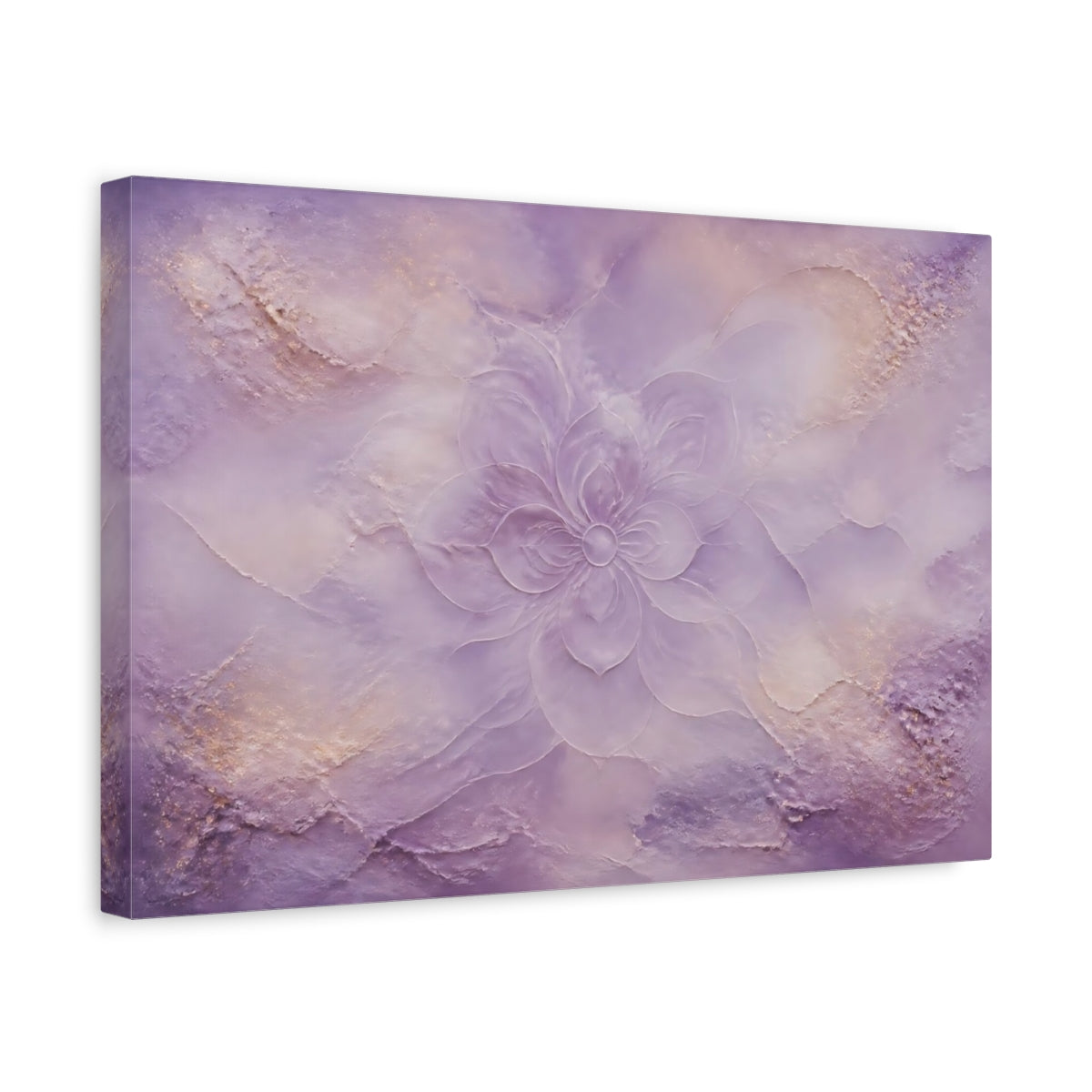 Side Mockup 4. Lavender Embossed Flower shown as canvas print
