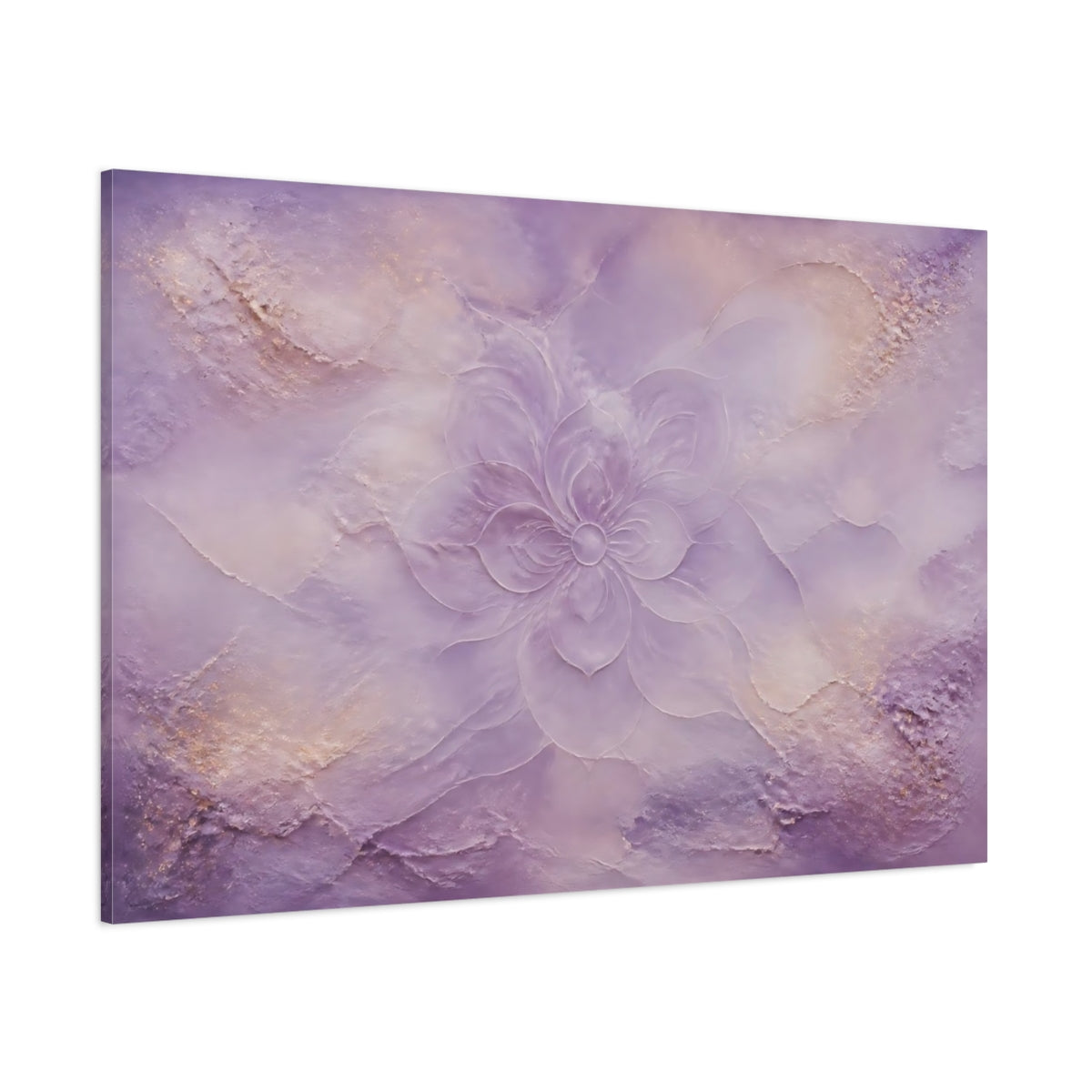 Side Mockup 1. Lavender Embossed Flower shown as canvas print