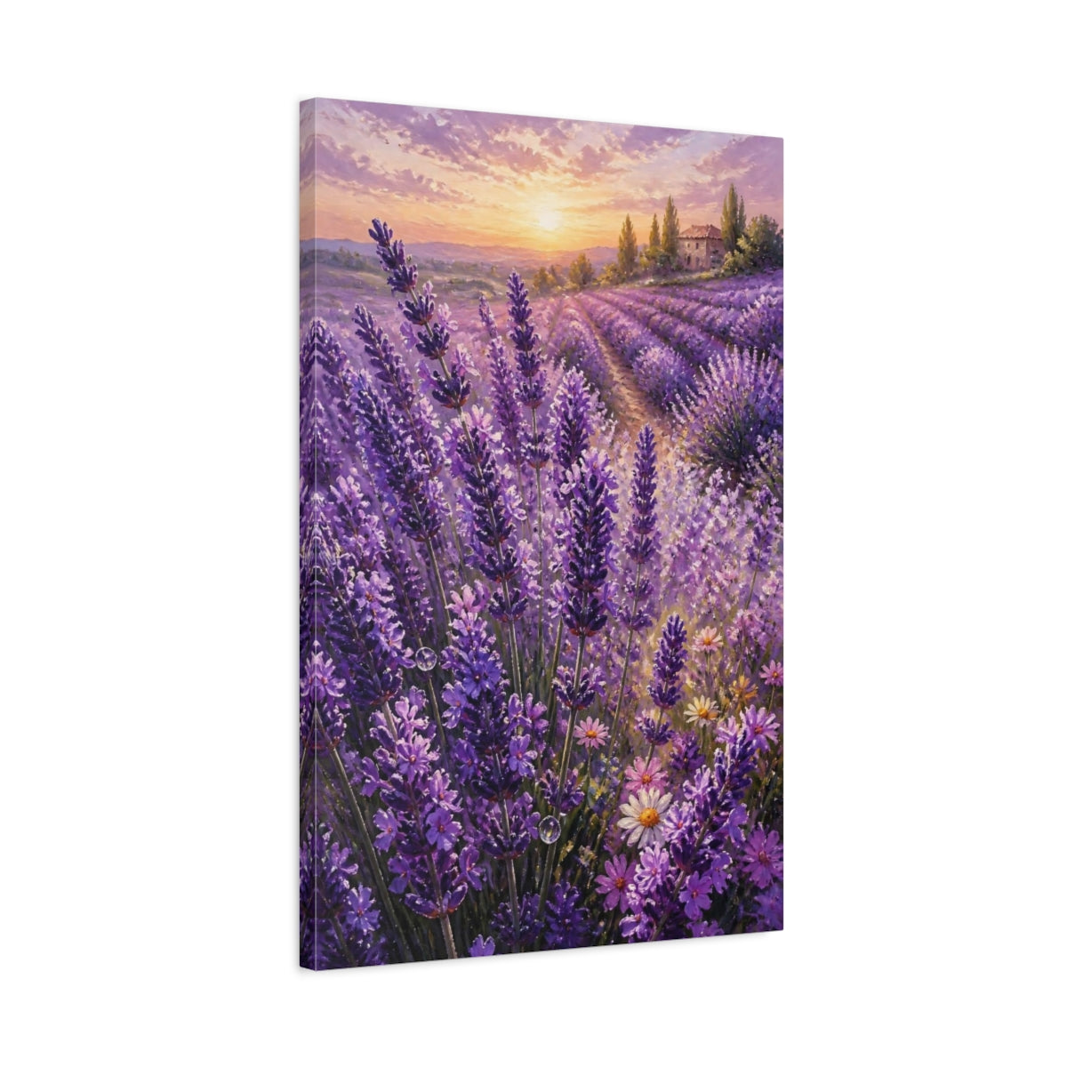 Side Mockup 2. Lavender Field Flowers shown as canvas print