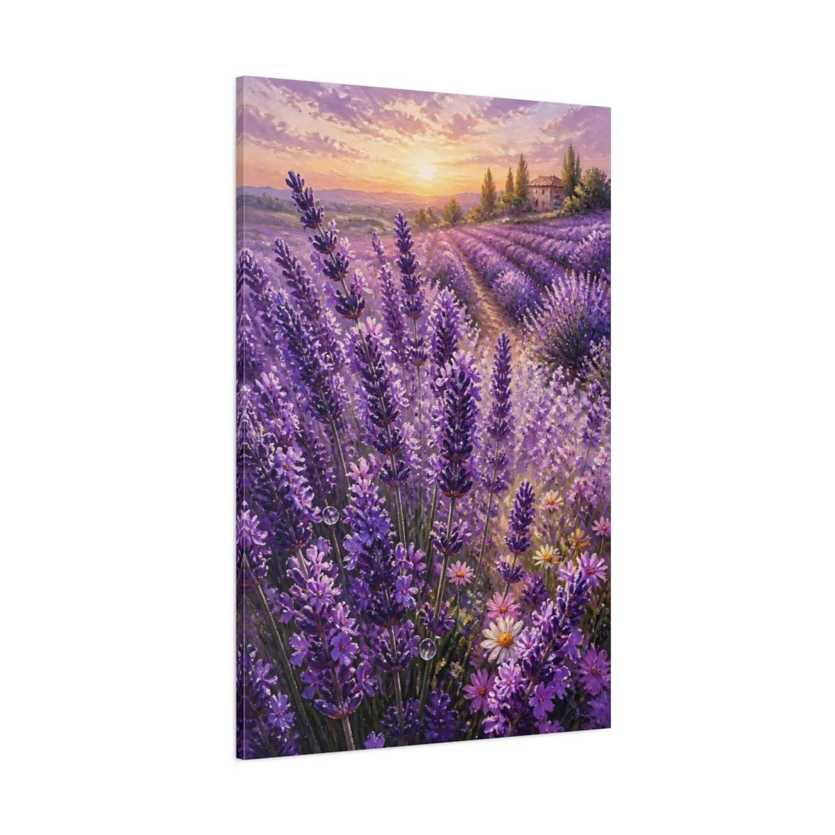 Side Mockup 1. Lavender Field Flowers shown as canvas print