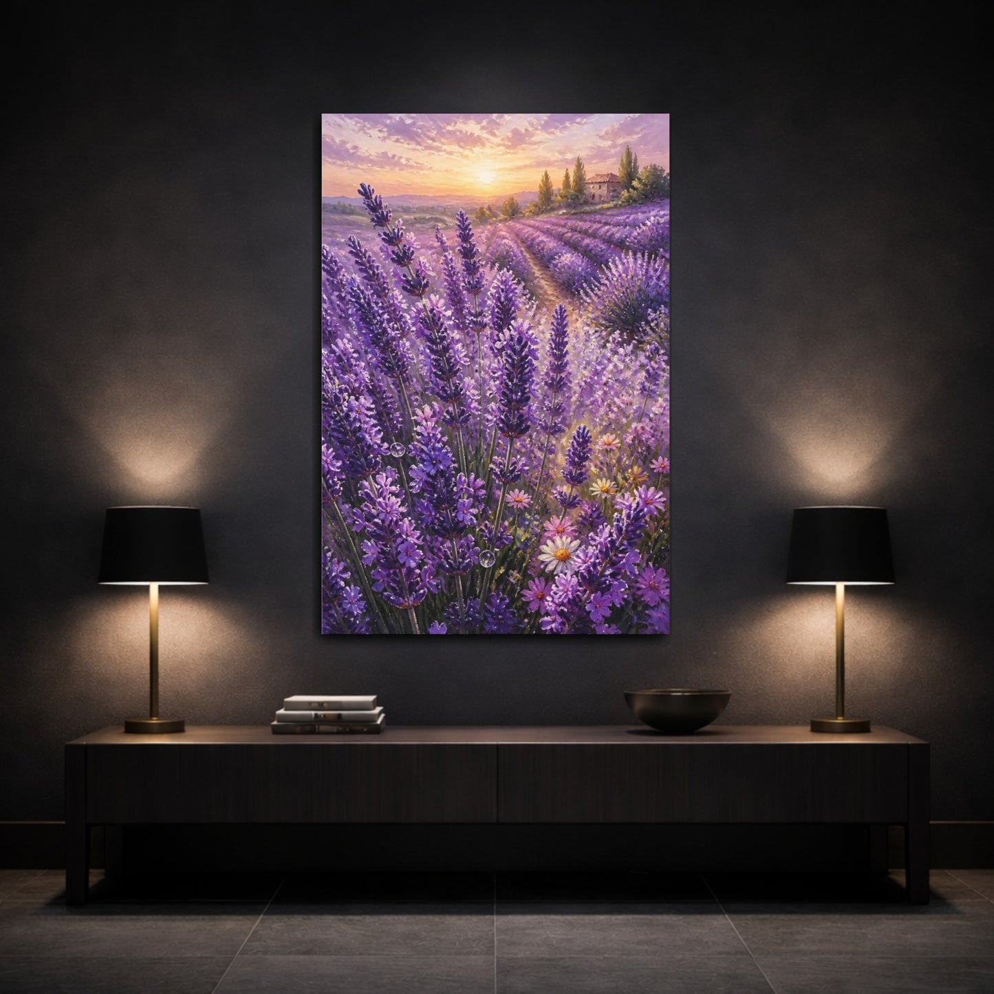 Mockup 3. Lavender Field Flowers shown as canvas print
