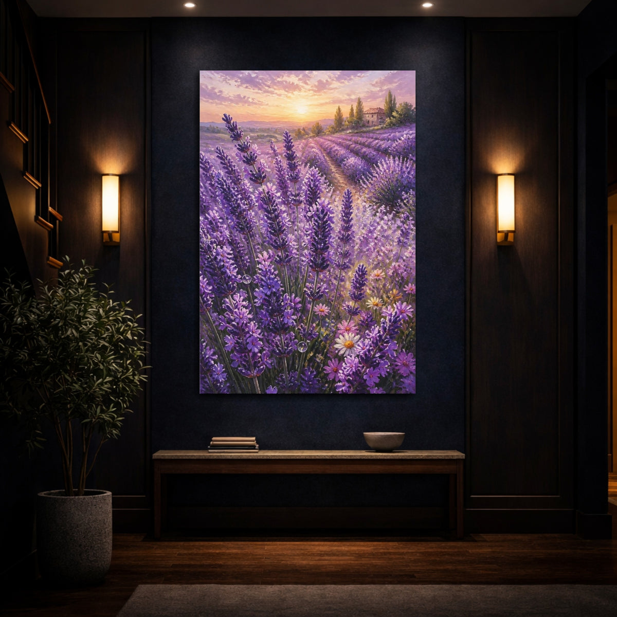 Mockup 4. Lavender Field Flowers shown as canvas print