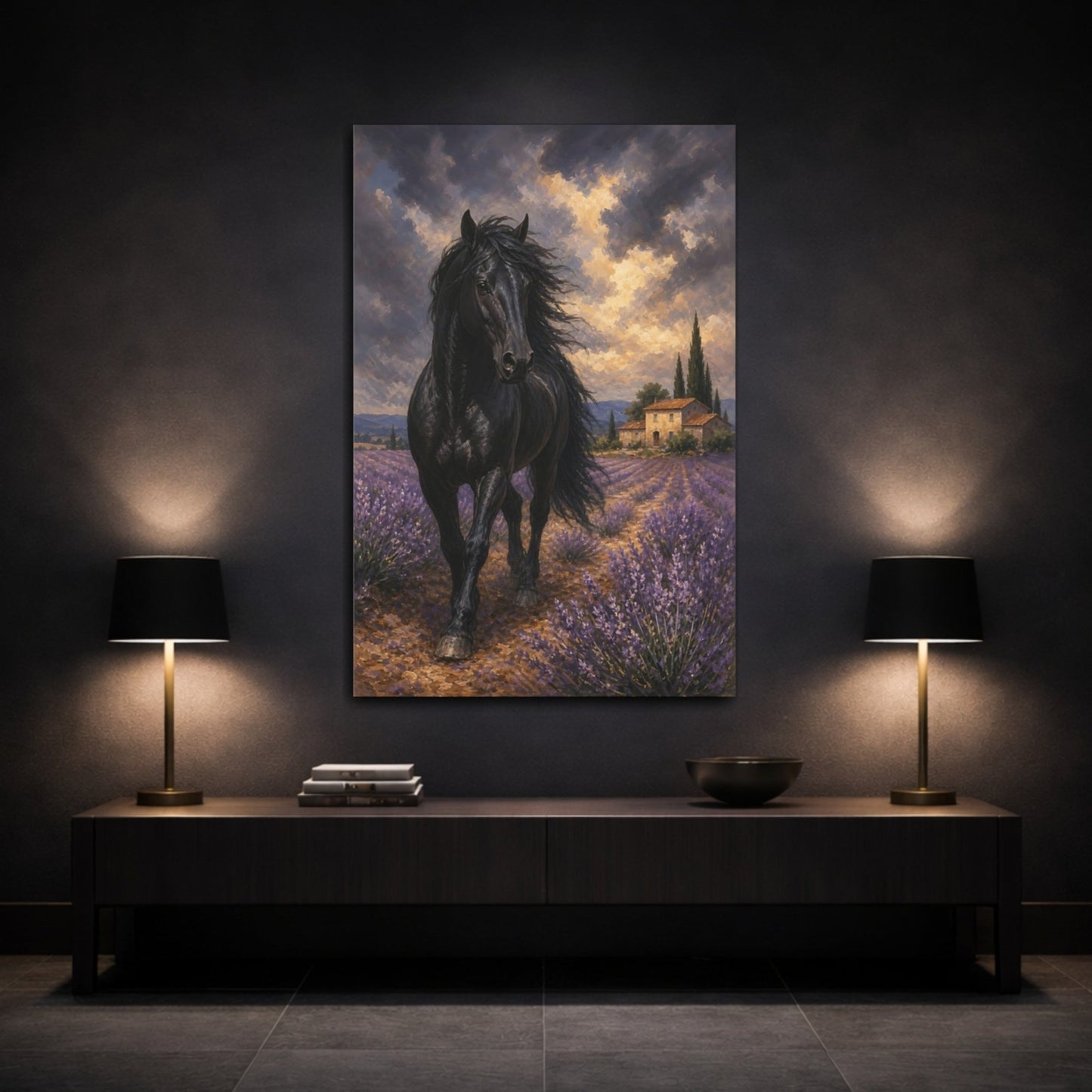 Lavender Field Gouache With Provence Warmth Canvas Print – Impressionistic Decor for Living Room, Large Wall - YesArtYes
