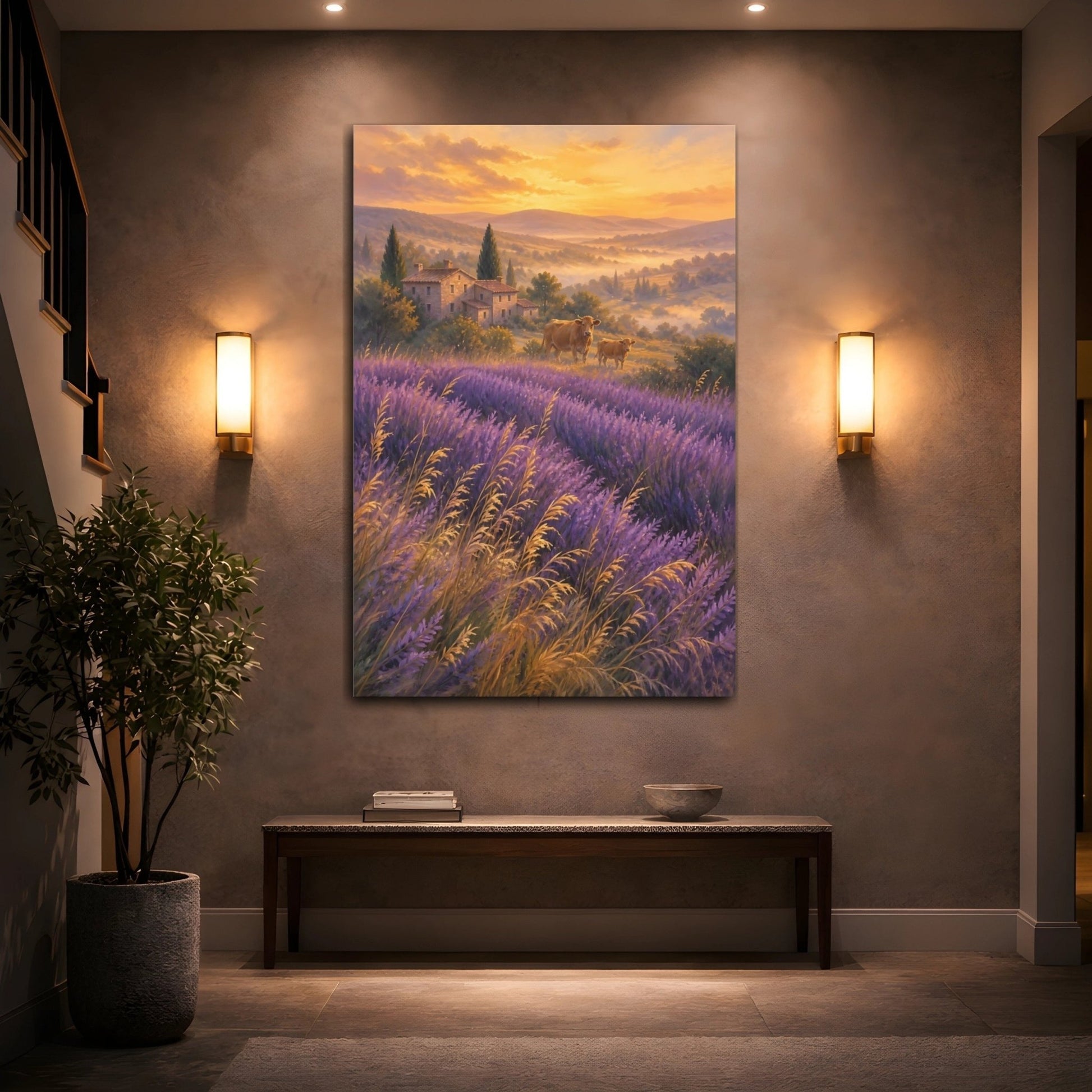 Lavender Field Gouache With Provence Warmth Canvas Print – Impressionistic Living Room, Large Wall - YesArtYes