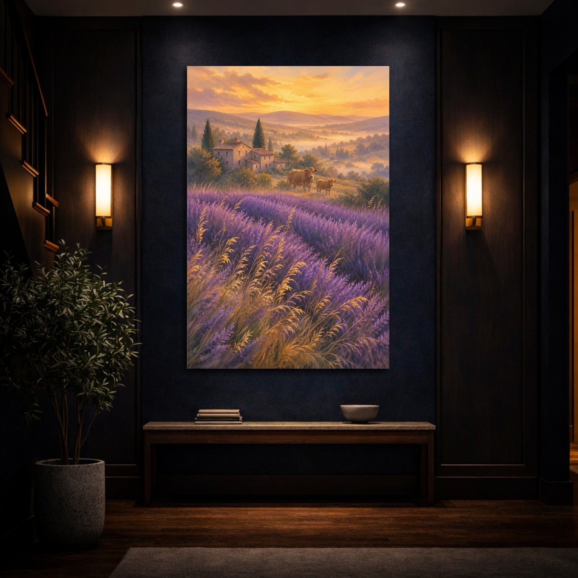 Lavender Field Gouache With Provence Warmth Canvas Print – Impressionistic Living Room, Large Wall - YesArtYes