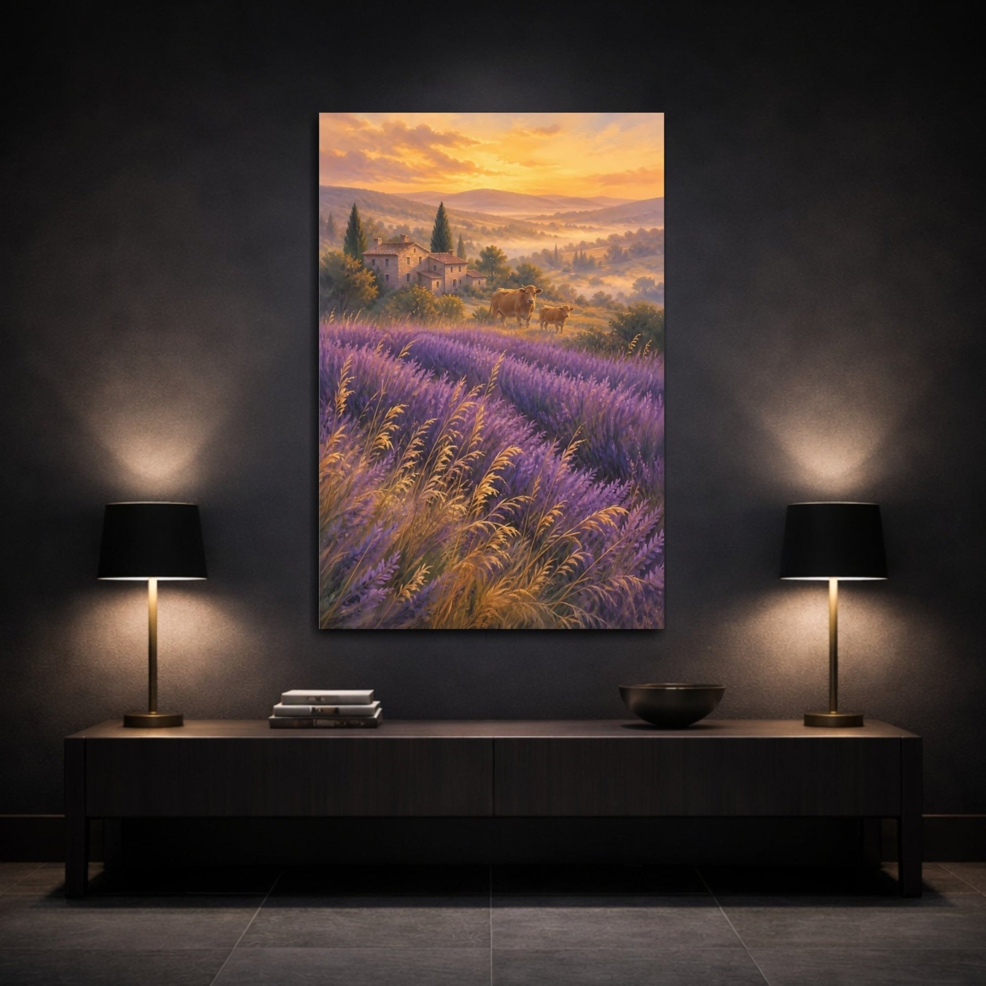 Lavender Field Gouache With Provence Warmth Canvas Print – Impressionistic Living Room, Large Wall - YesArtYes