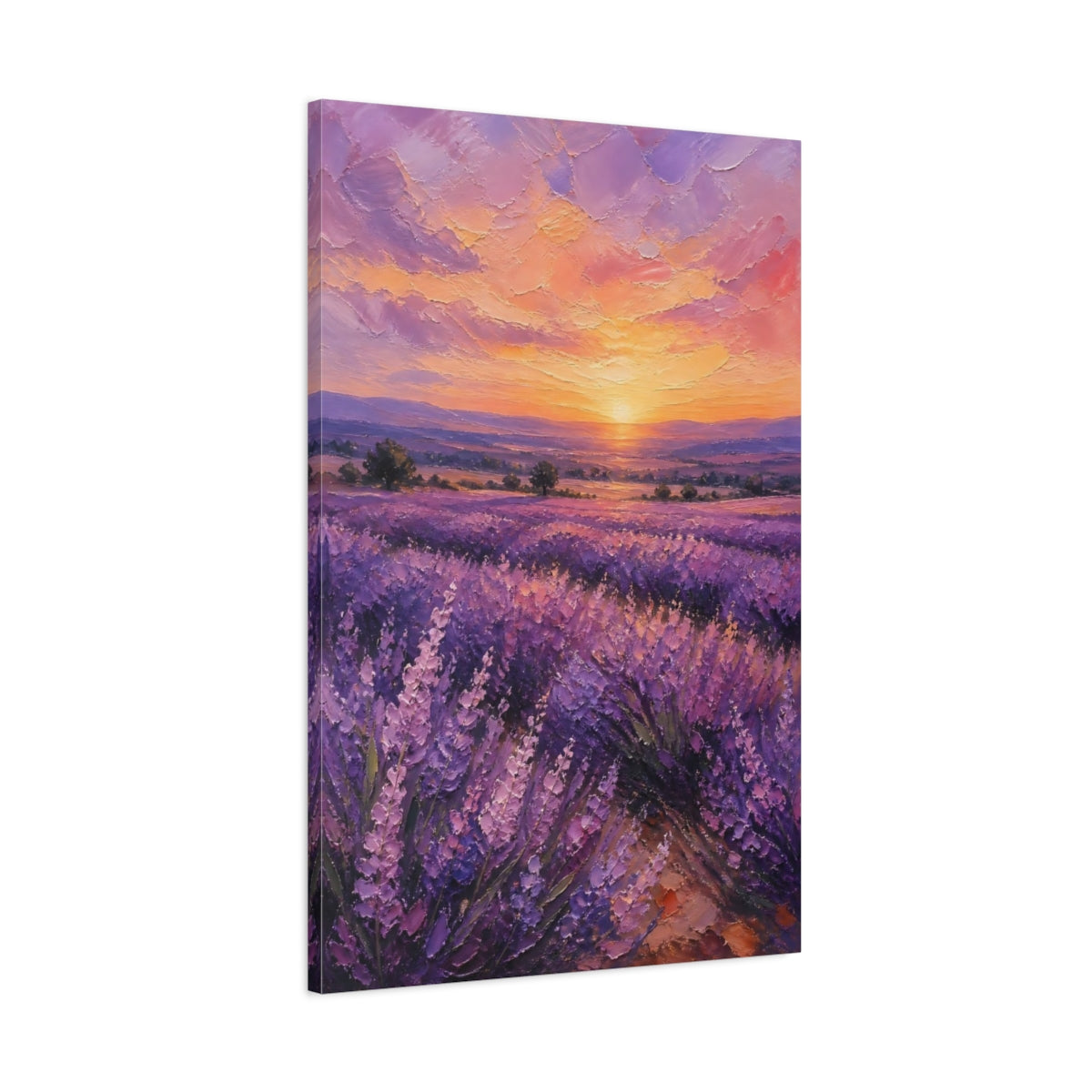 Main Mockup. Lavender Field Sunset shown as canvas print
