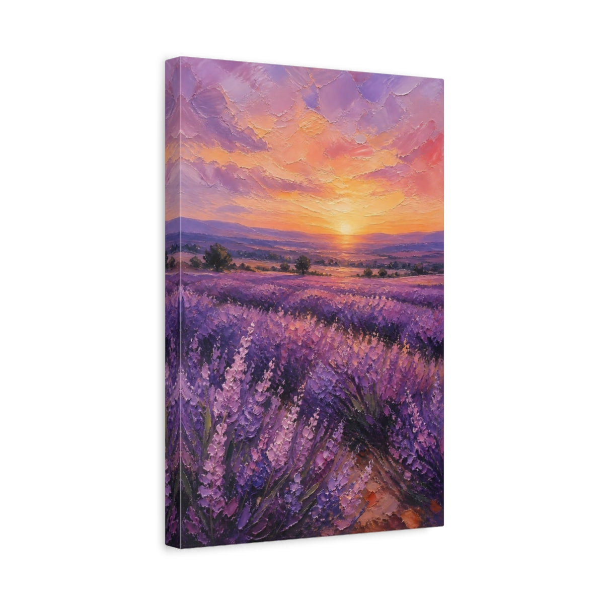 Side Mockup 4. Lavender Field Sunset shown as canvas print