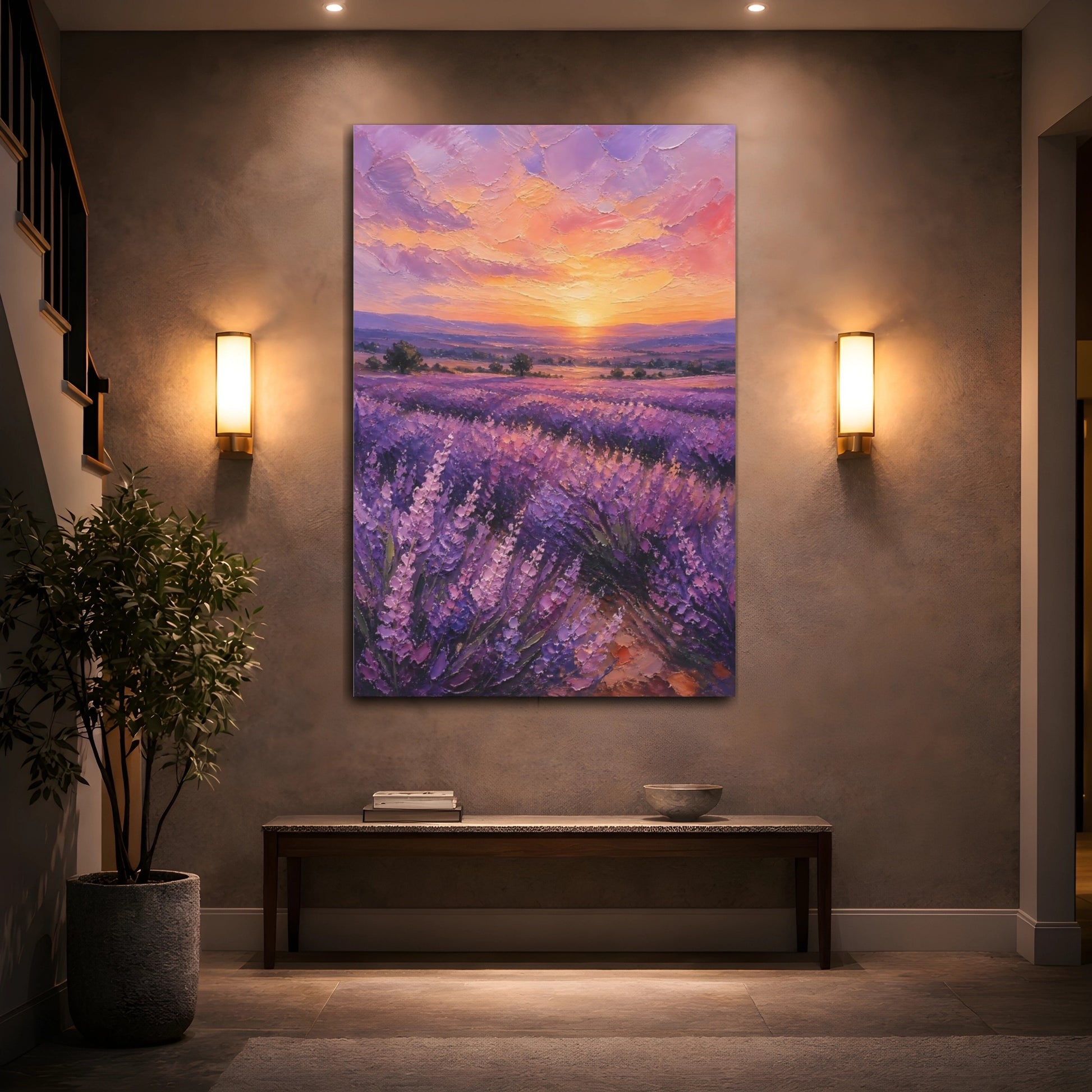 Mockup 2. Lavender Field Sunset shown as canvas print
