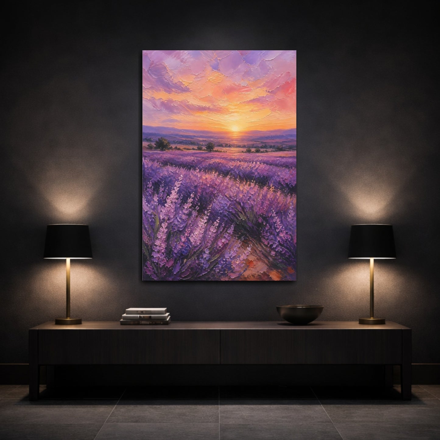 Mockup 3. Lavender Field Sunset shown as canvas print
