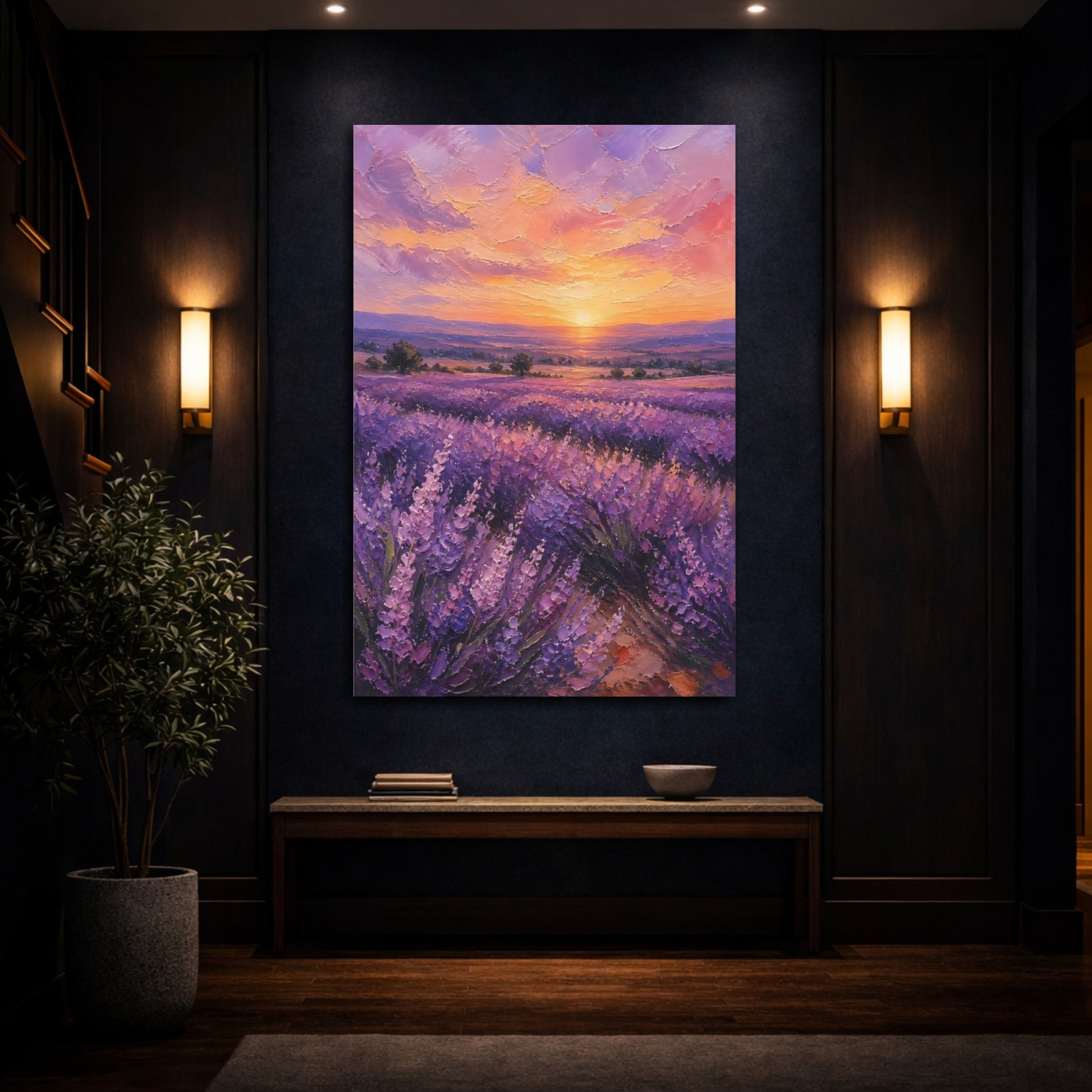 Mockup 4. Lavender Field Sunset shown as canvas print