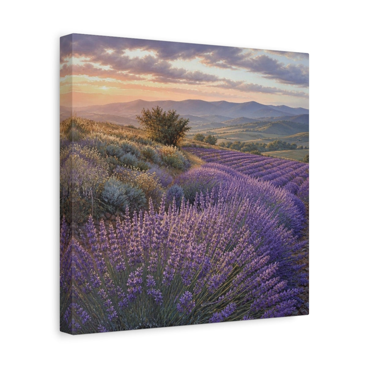 Side Mockup 8. Lavender Fields At Sunset shown as canvas print