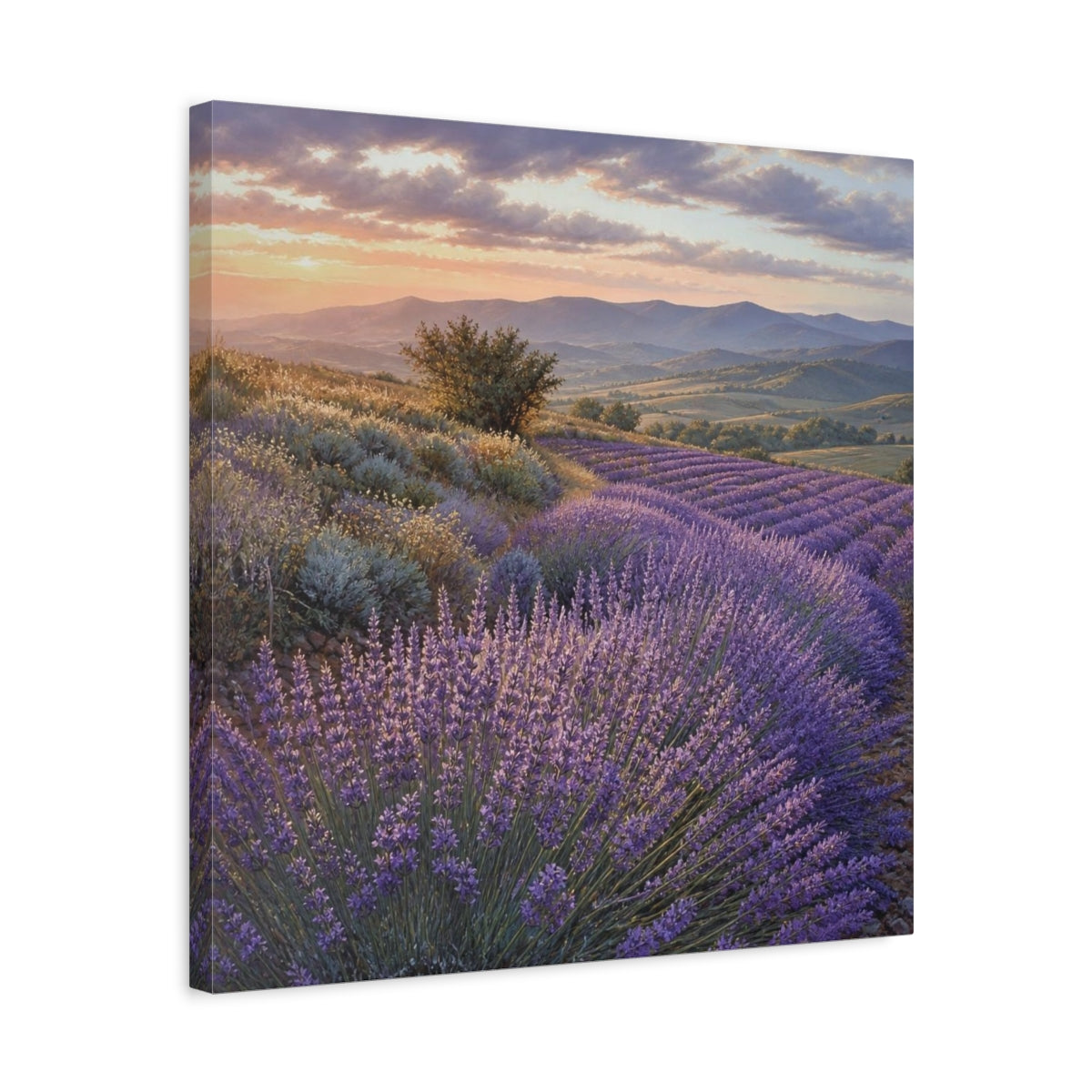 Side Mockup 5. Lavender Fields At Sunset shown as canvas print