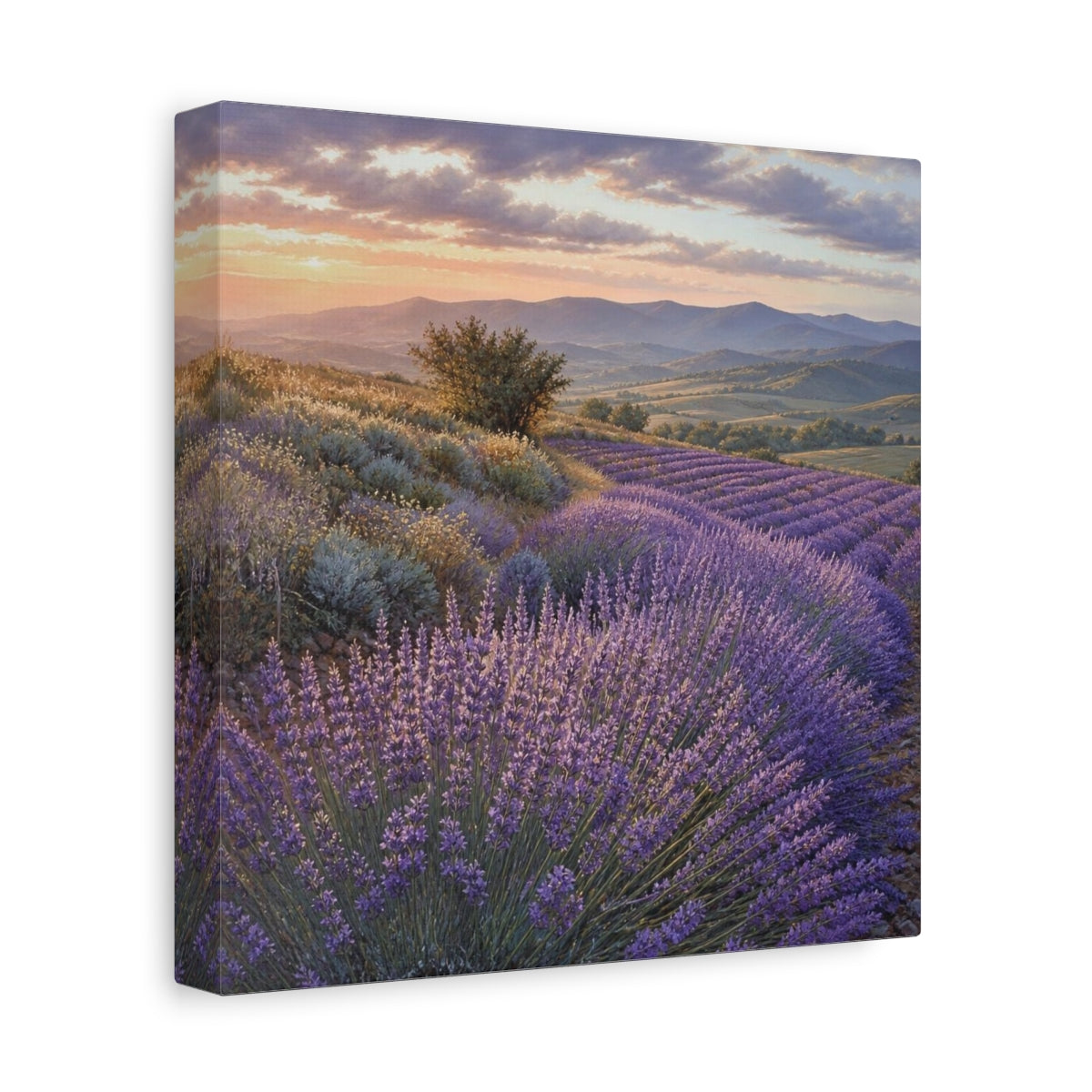 Side Mockup 9. Lavender Fields At Sunset shown as canvas print