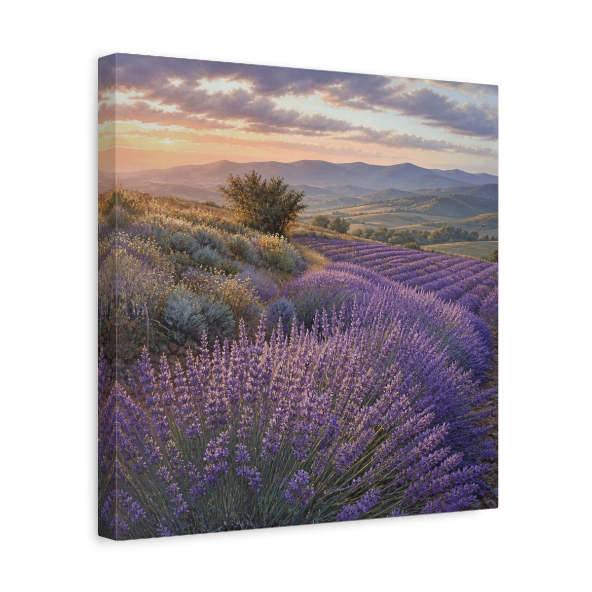Side Mockup 7. Lavender Fields At Sunset shown as canvas print