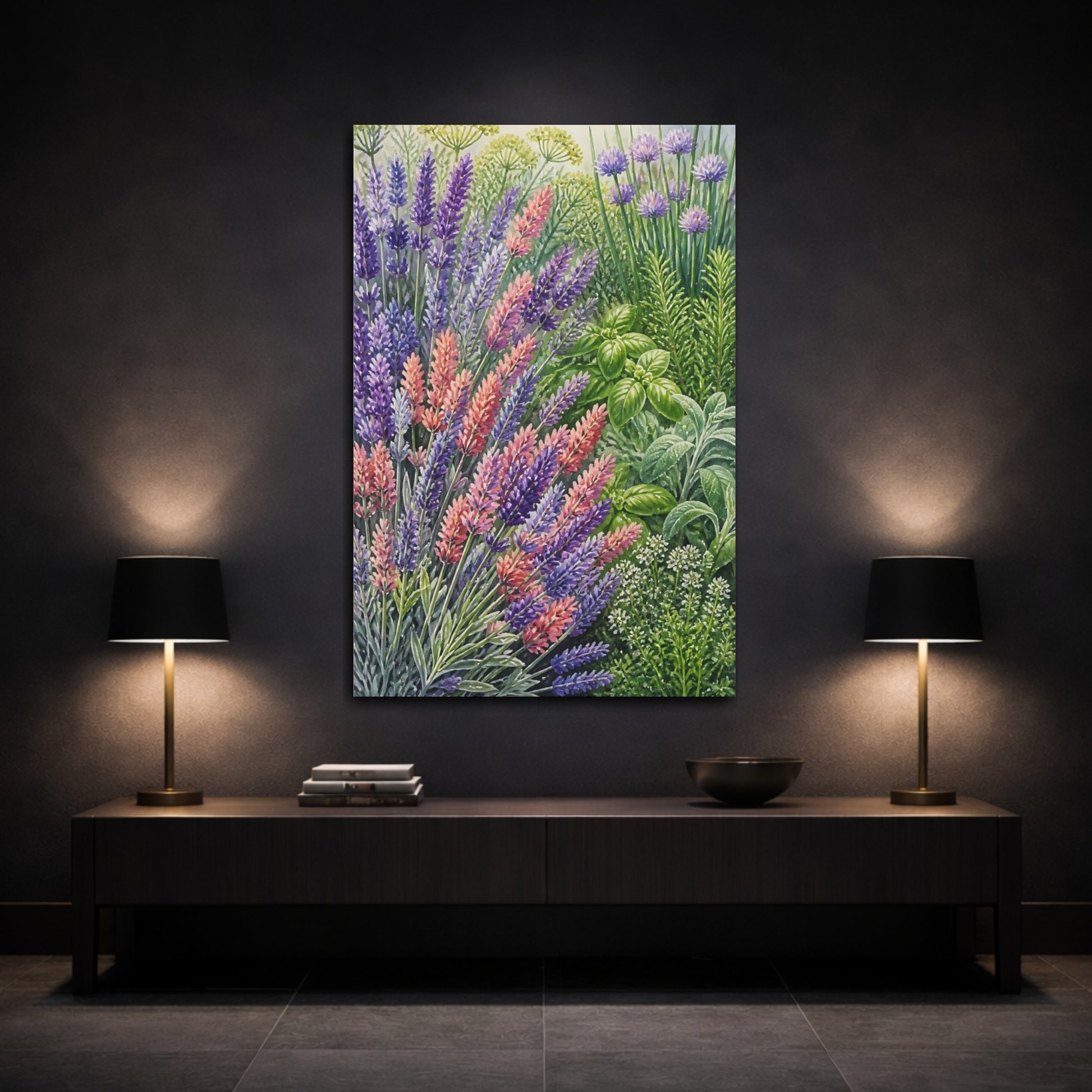 Mockup 3. Lavender Floral Study shown as canvas print