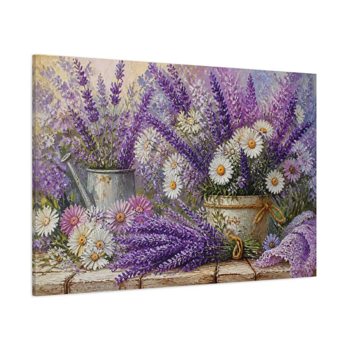 Side Mockup 1. Lavender Flower Bouquet shown as canvas print