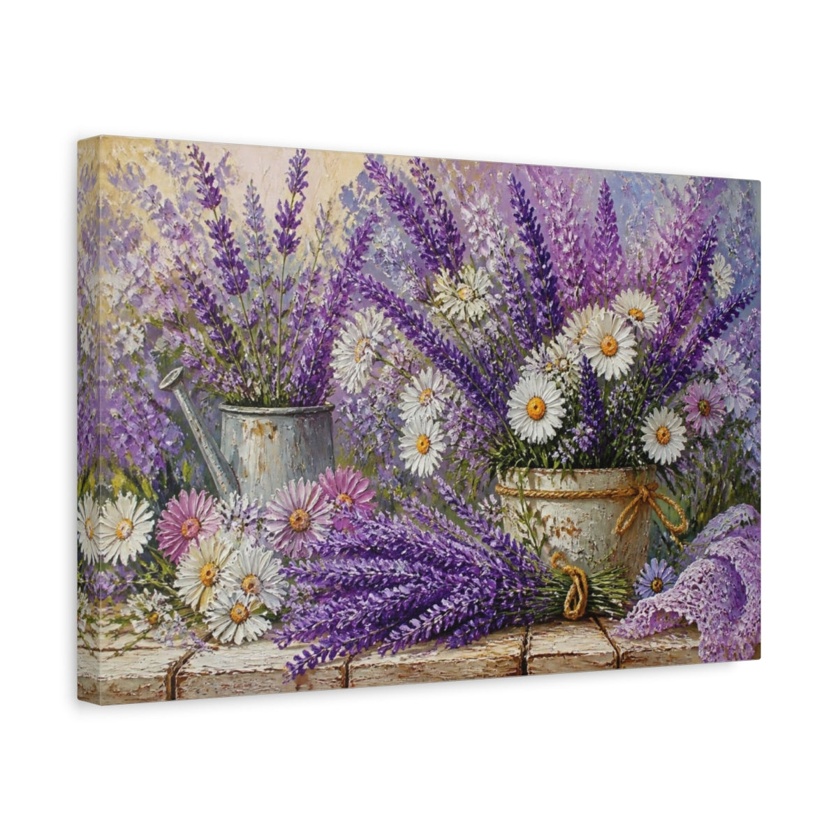 Side Mockup 4. Lavender Flower Bouquet shown as canvas print
