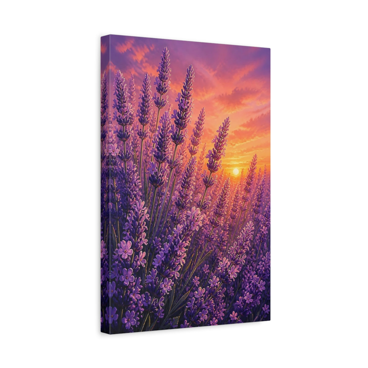 Side Mockup 4. Lavender Flowers At Sunset shown as canvas print