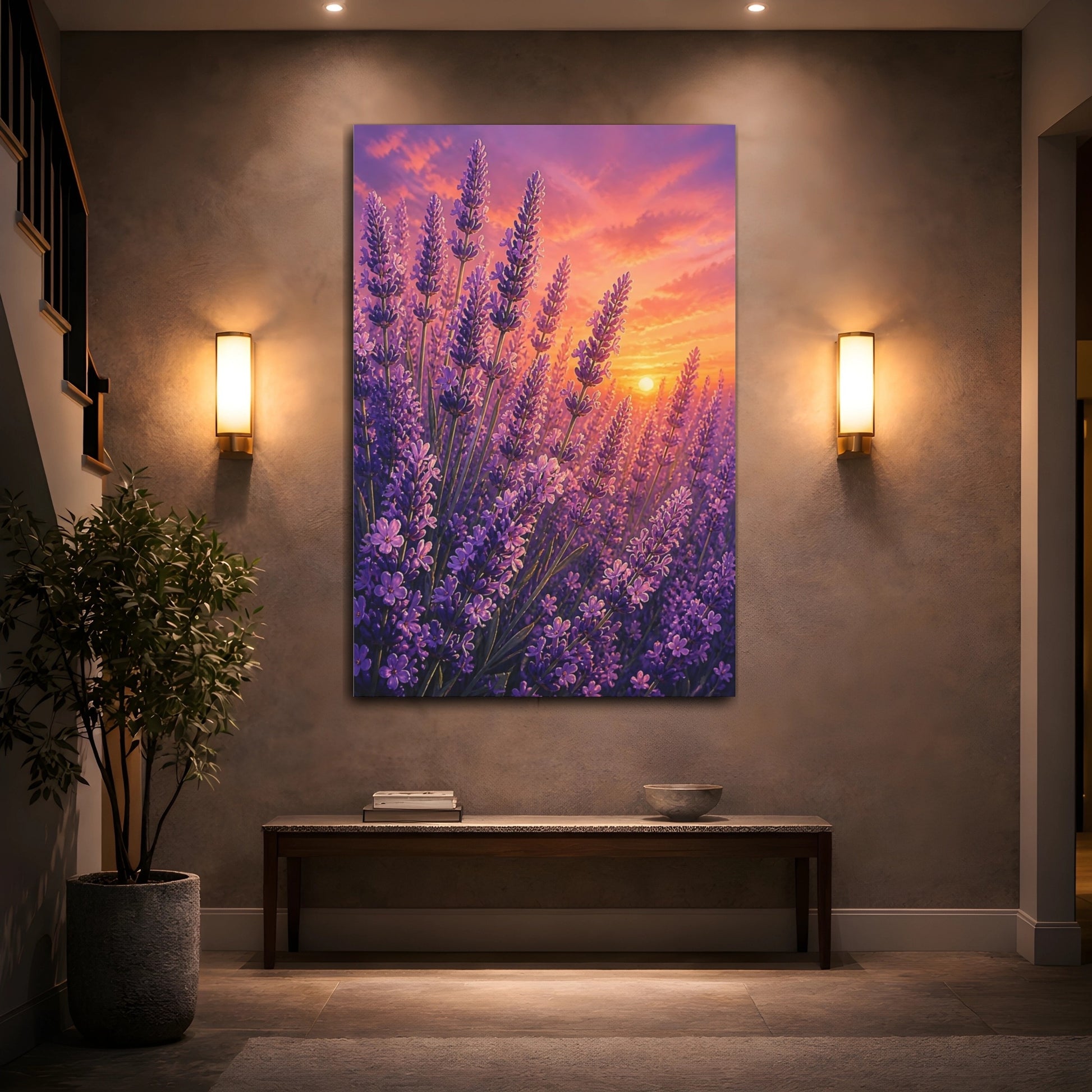 Mockup 2. Lavender Flowers At Sunset shown as canvas print