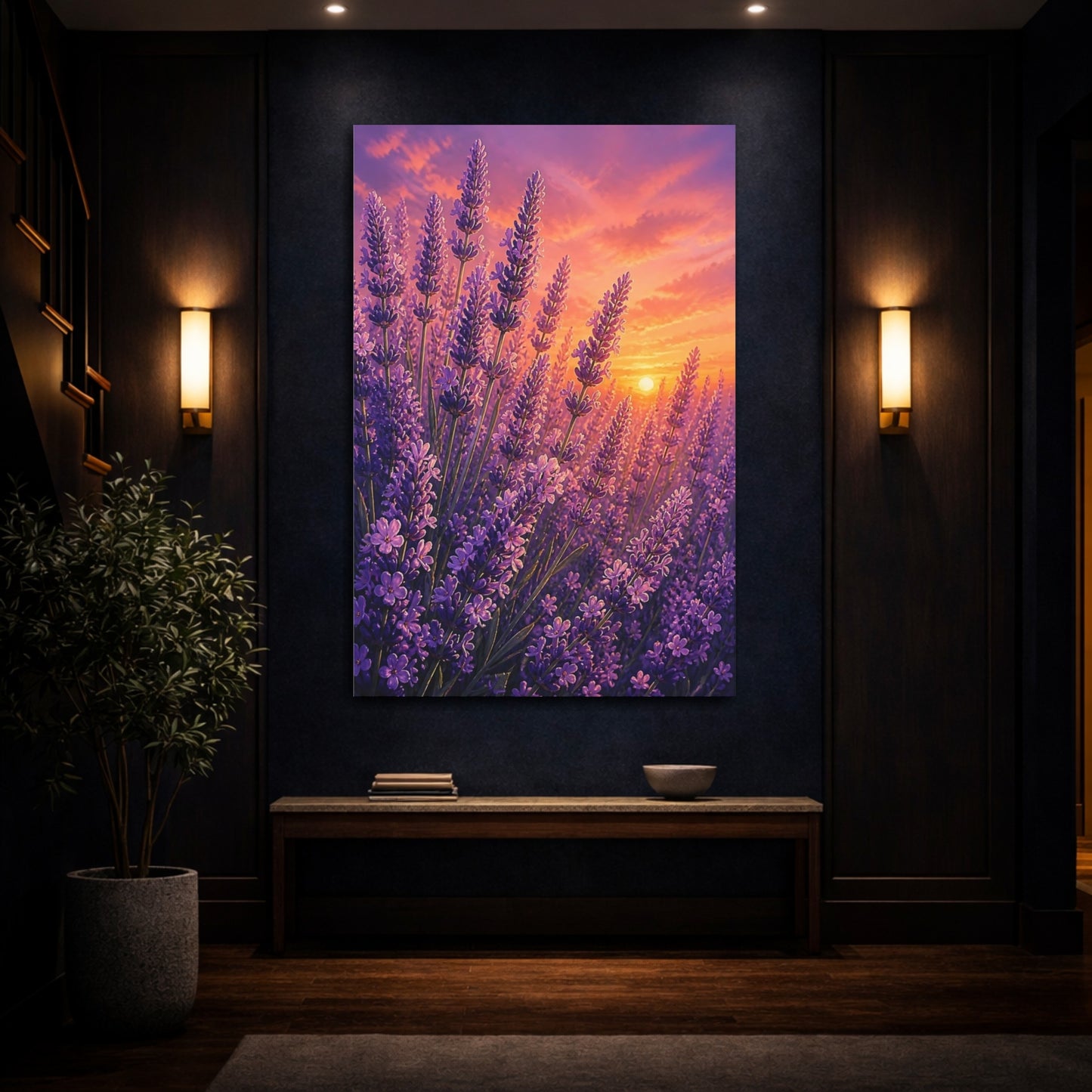 Mockup 4. Lavender Flowers At Sunset shown as canvas print