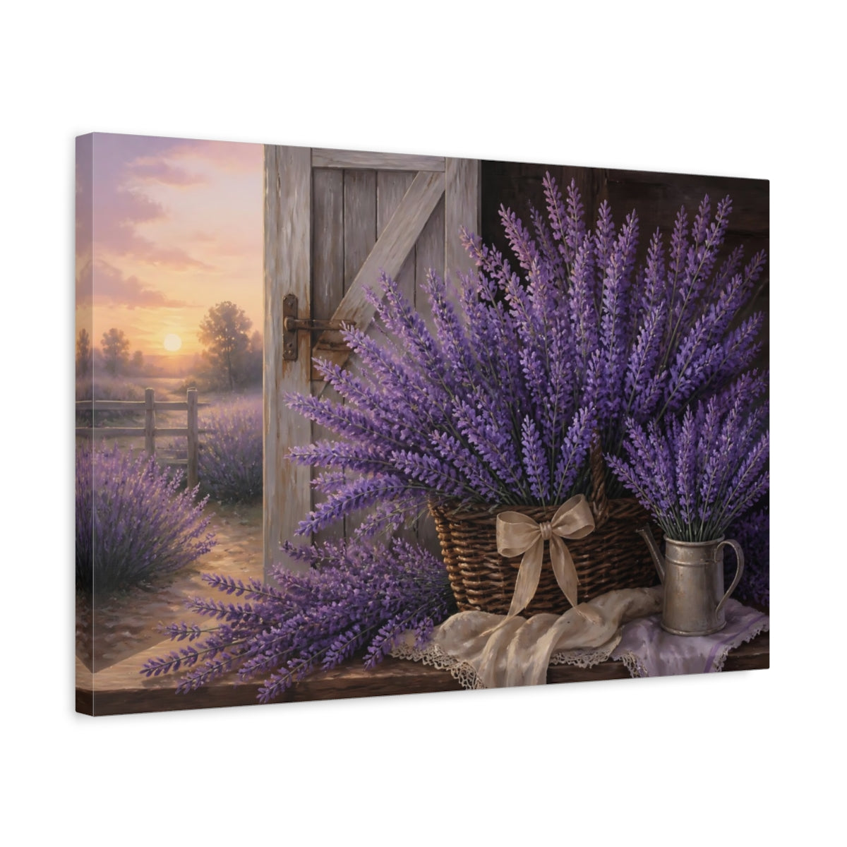 Side Mockup 3. Lavender Flowers In Basket shown as canvas print