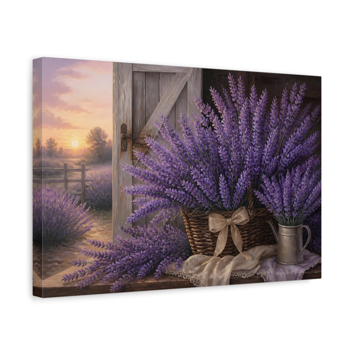 Side Mockup 4. Lavender Flowers In Basket shown as canvas print