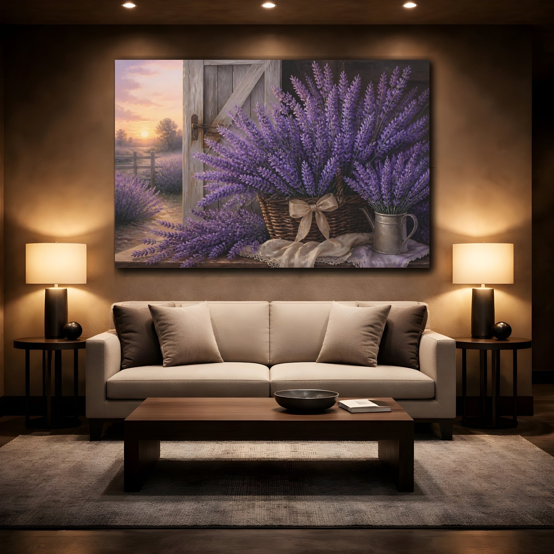 Mockup 2. Lavender Flowers In Basket shown as canvas print
