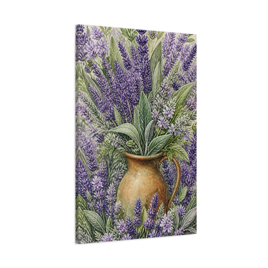 Main Mockup. Lavender Flowers In Pitcher shown as canvas print