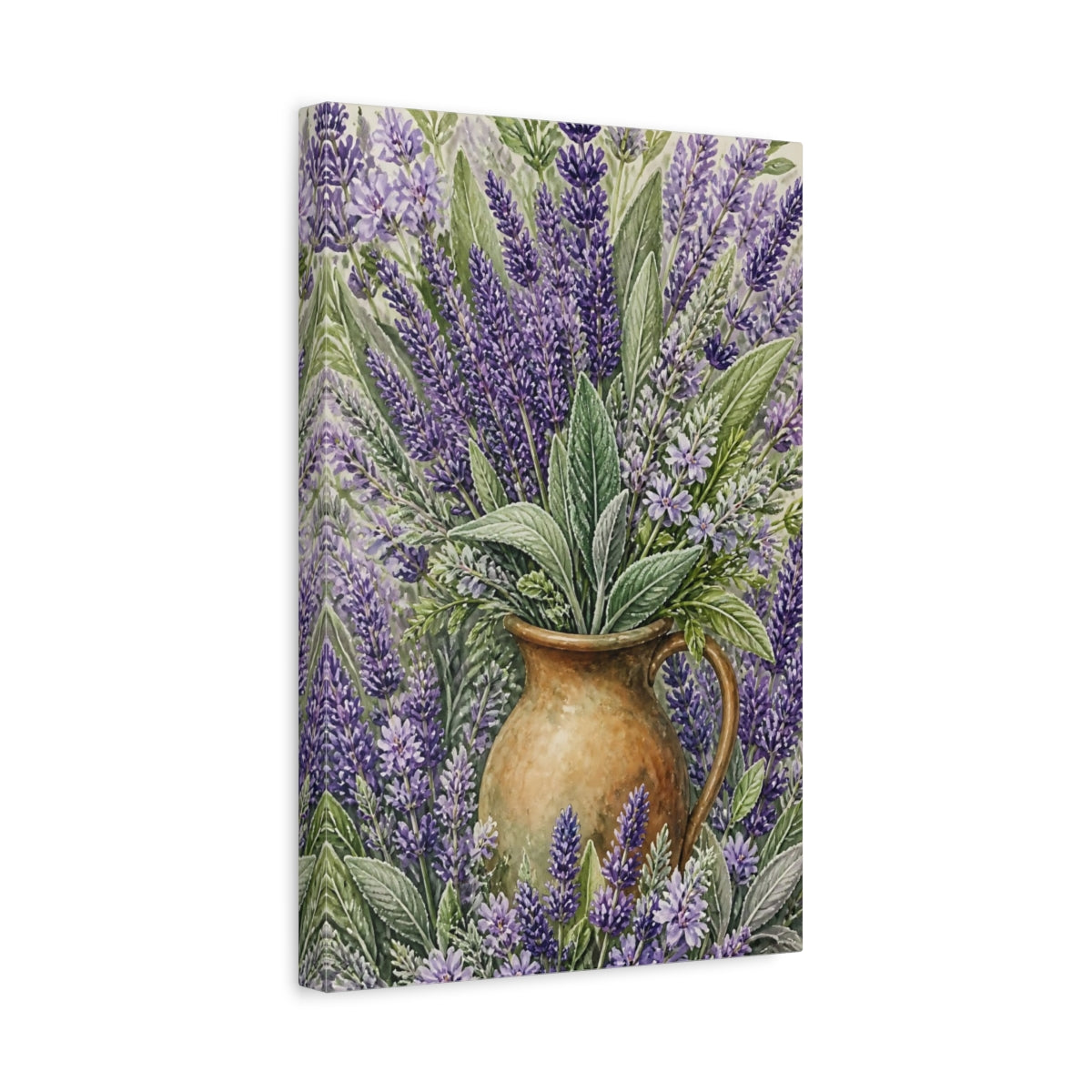 Side Mockup 4. Lavender Flowers In Pitcher shown as canvas print