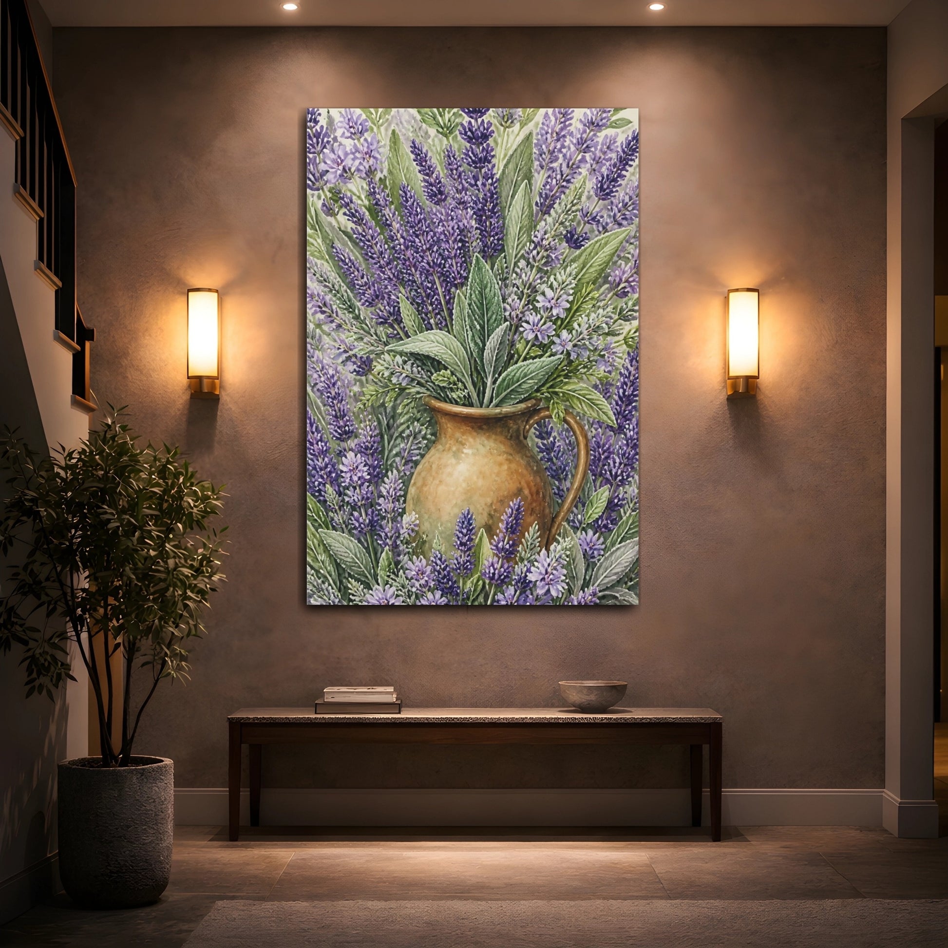 Mockup 2. Lavender Flowers In Pitcher shown as canvas print