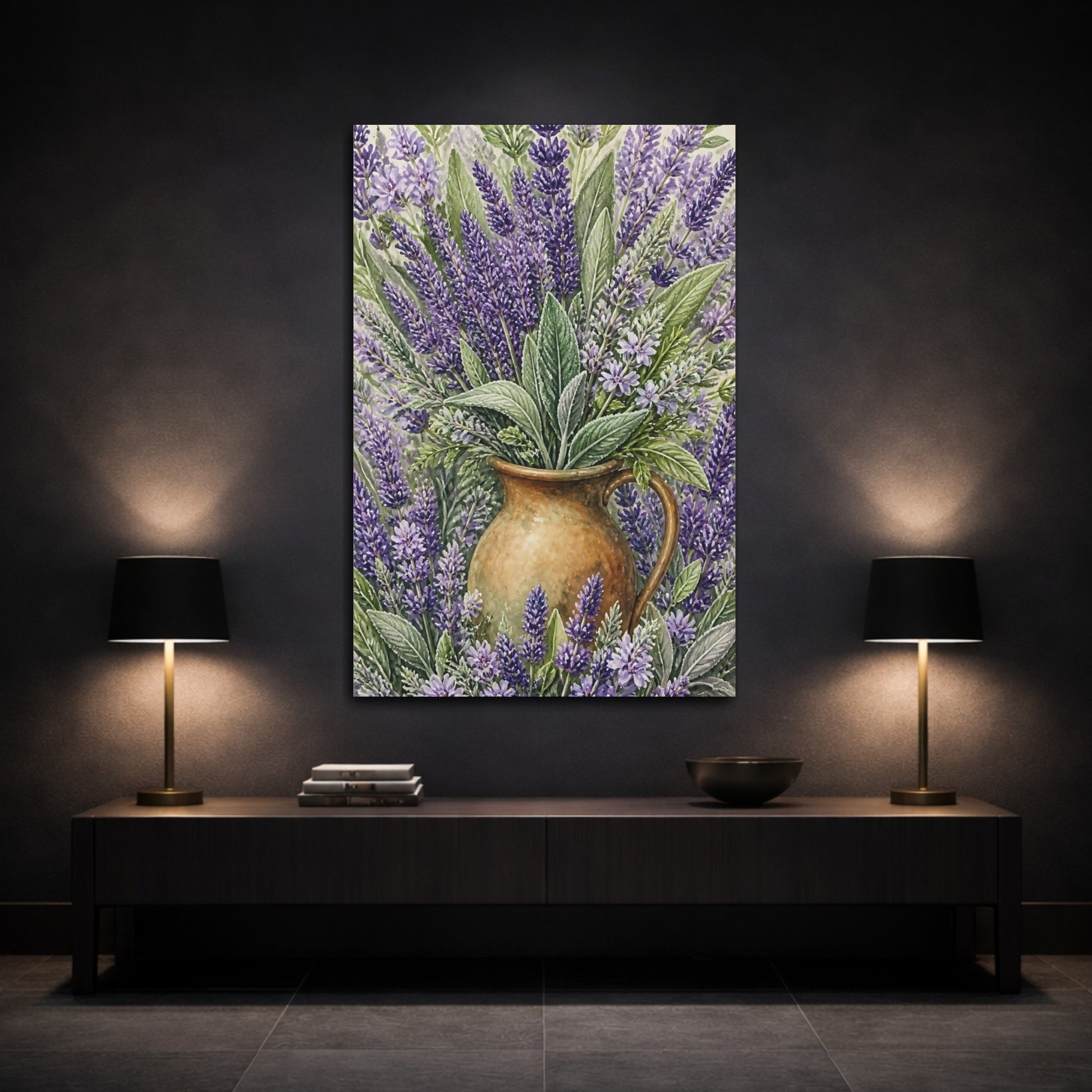 Mockup 3. Lavender Flowers In Pitcher shown as canvas print