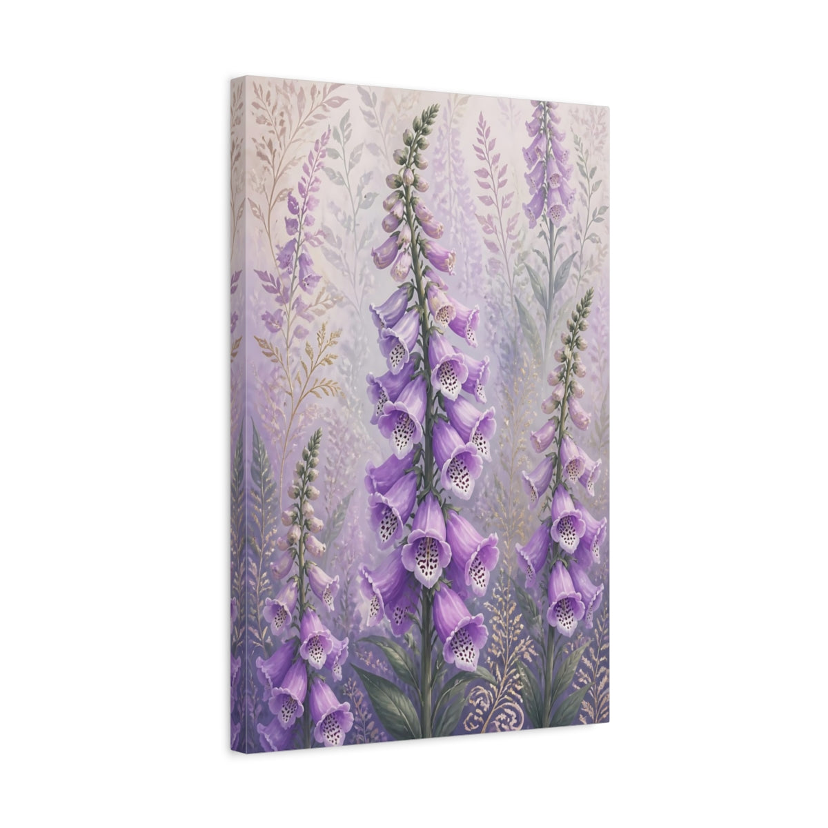 Side Mockup 3. Lavender Foxglove Flowers shown as canvas print