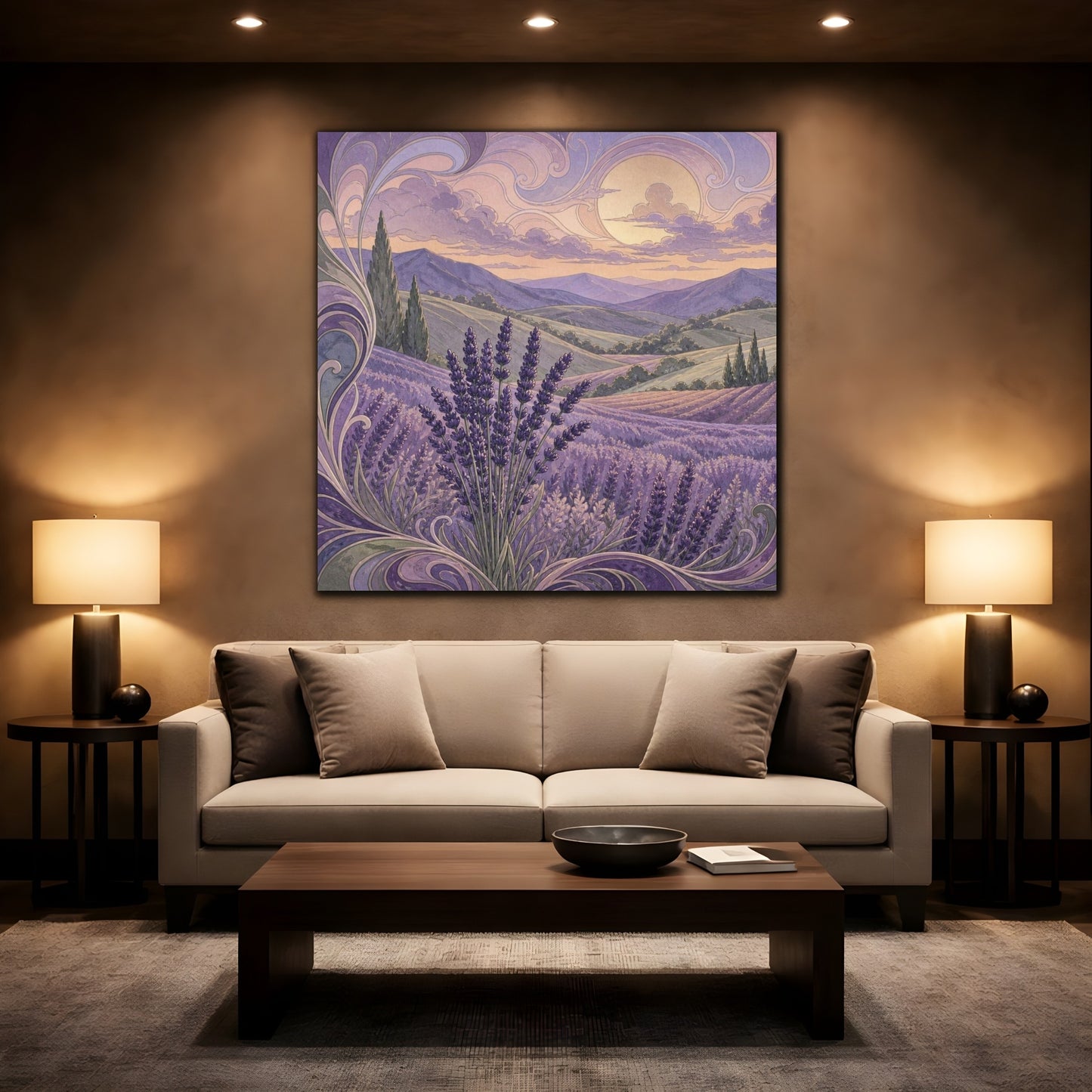 Mockup 2. Lavender Hills At Dusk shown as canvas print