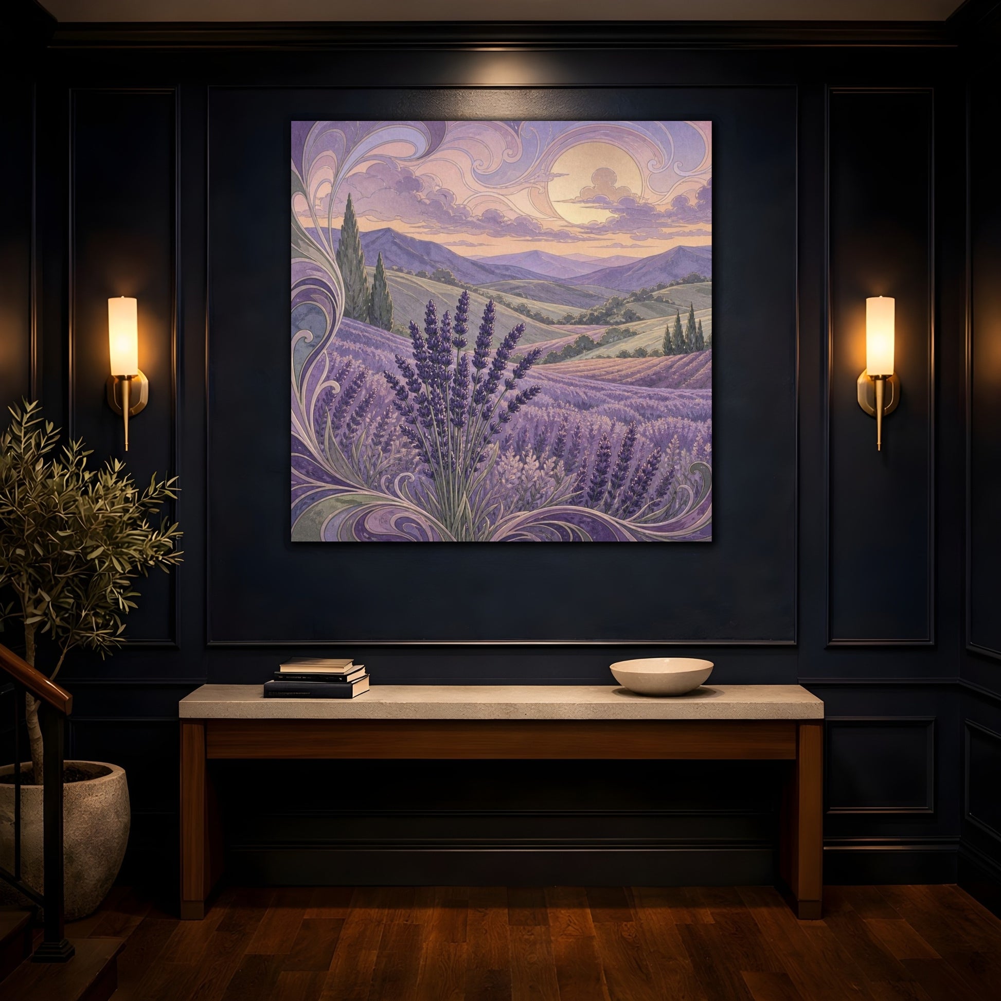 Mockup 4. Lavender Hills At Dusk shown as canvas print