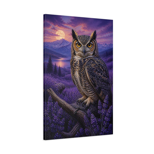 Main Mockup. Lavender Owl Animals shown as canvas print