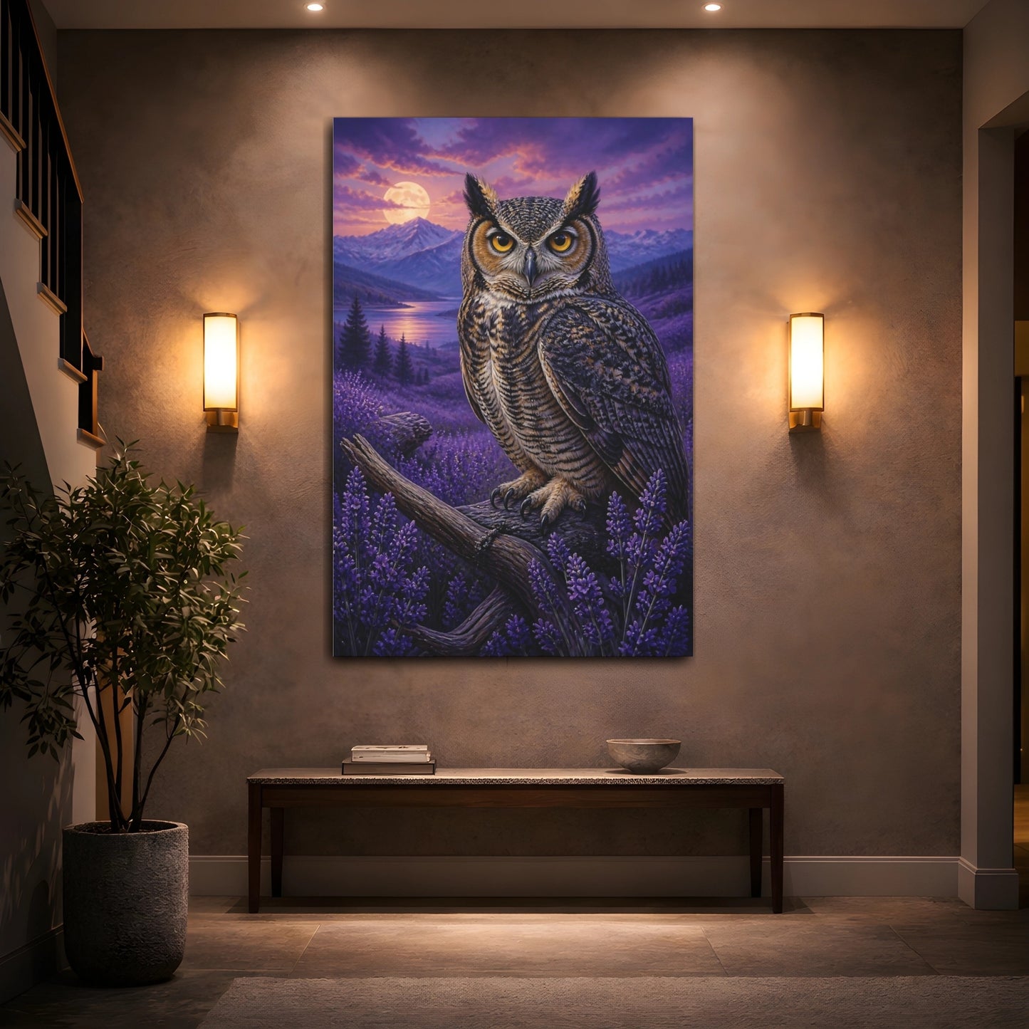 Mockup 2. Lavender Owl Animals shown as canvas print