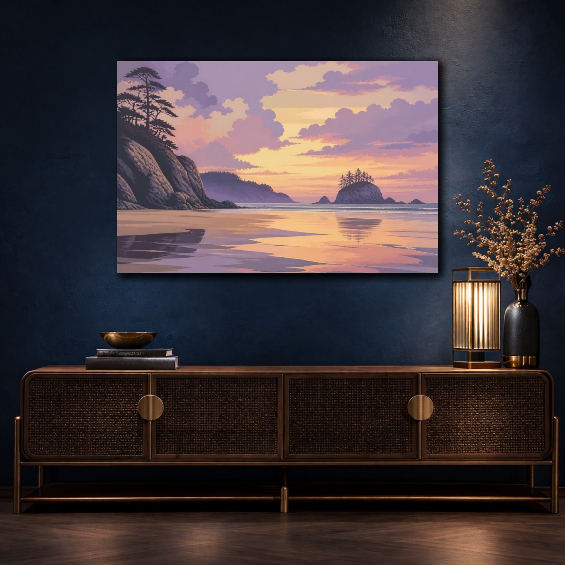 Mockup 4. Lavender Shoreline At Dusk shown as canvas print