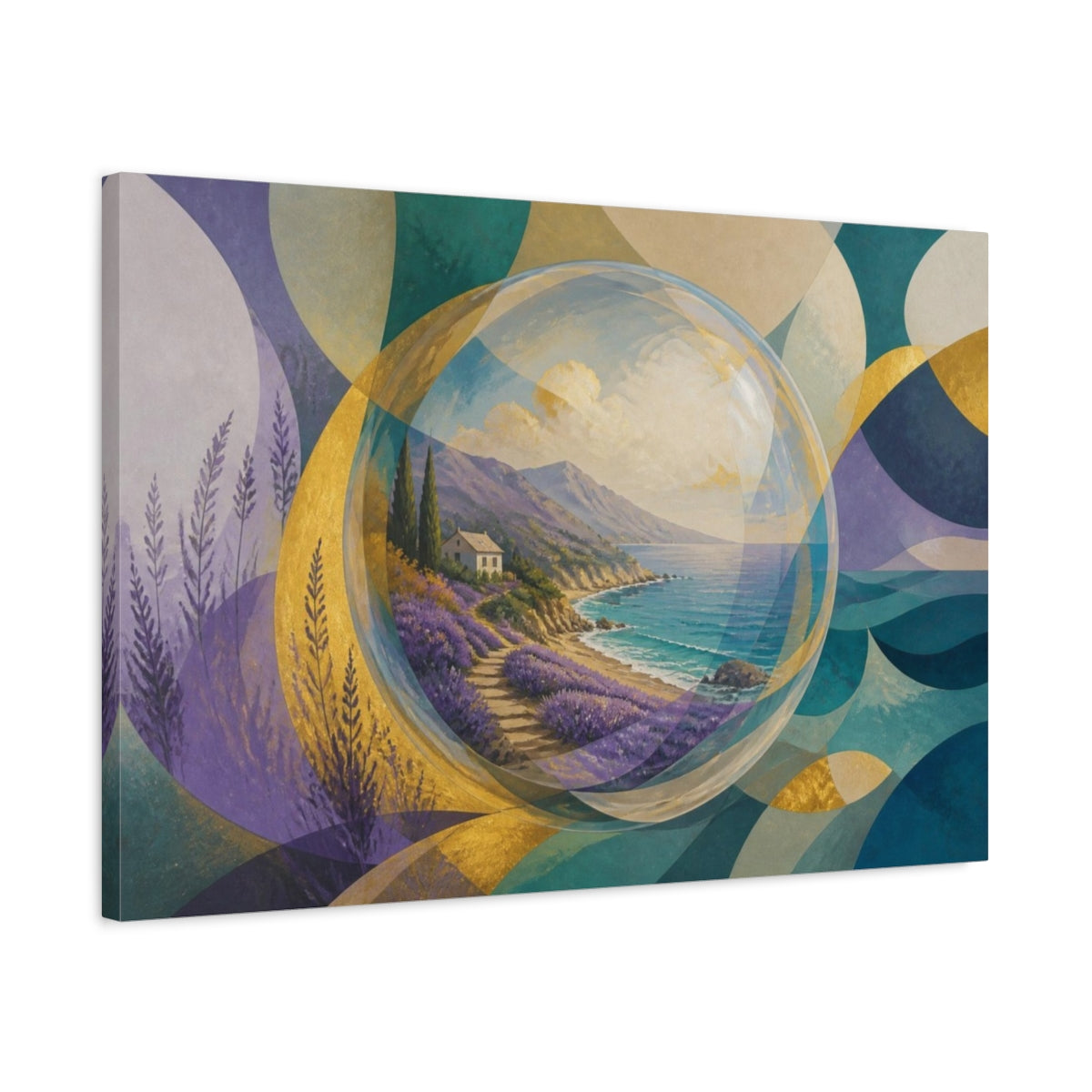 Side Mockup 2. Lavender Sphere Illusion shown as canvas print