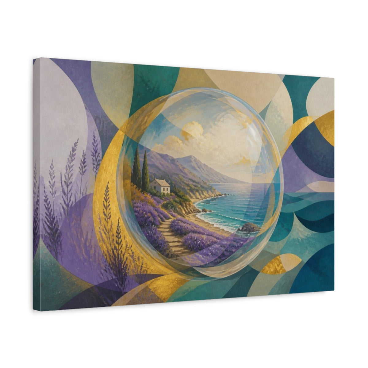 Side Mockup 3. Lavender Sphere Illusion shown as canvas print