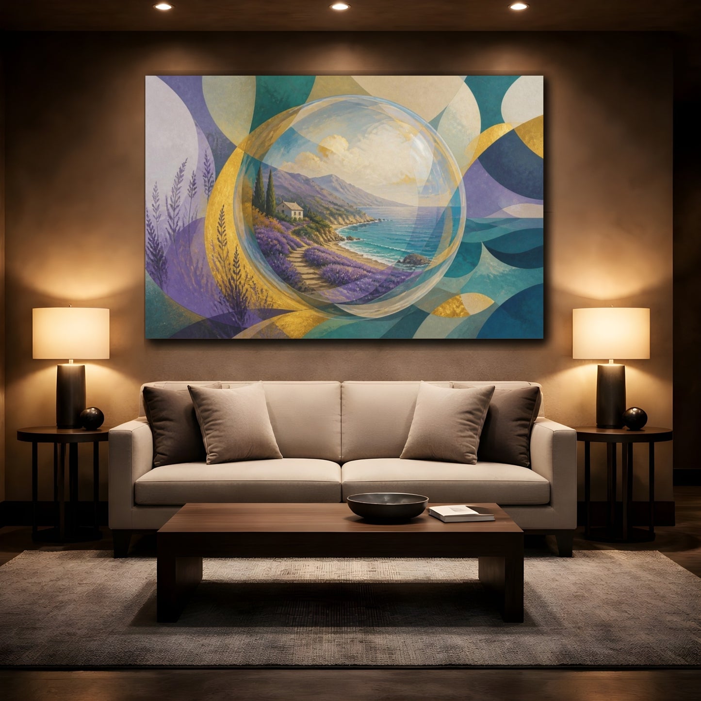 Mockup 2. Lavender Sphere Illusion shown as canvas print