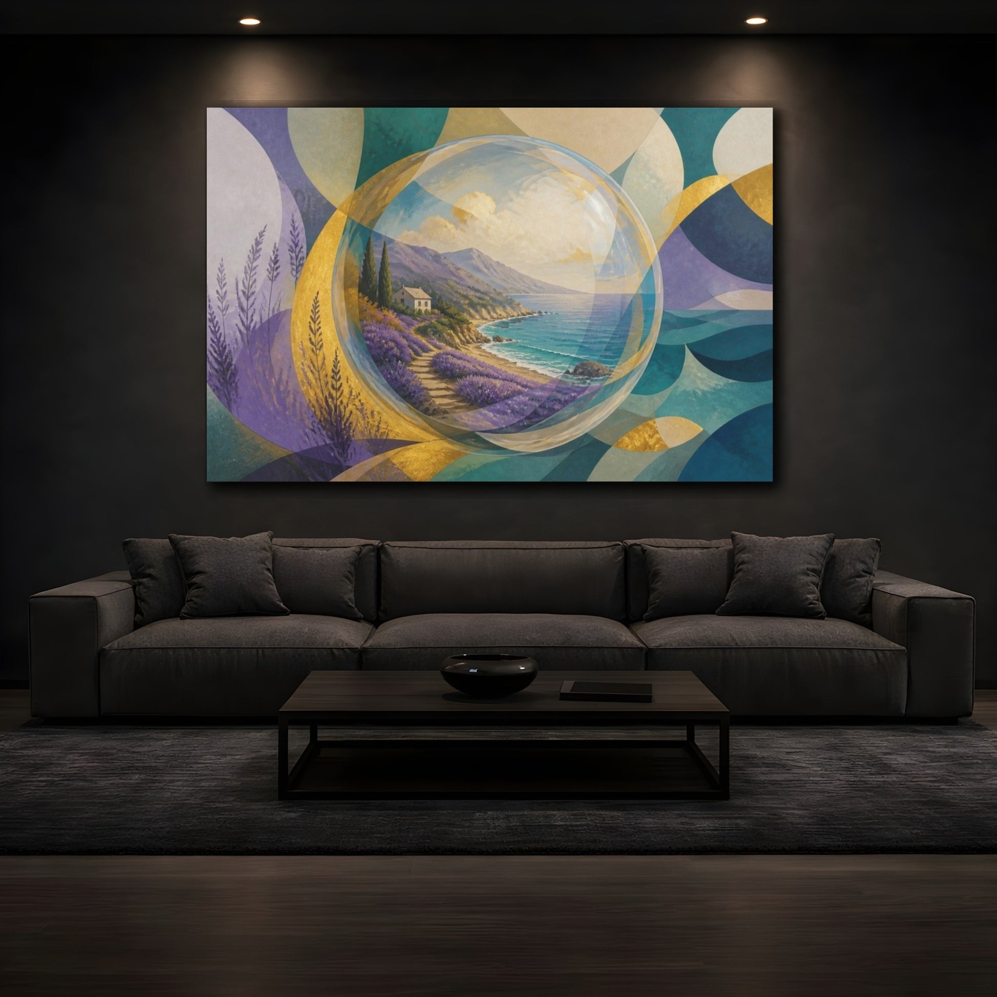 Mockup 3. Lavender Sphere Illusion shown as canvas print