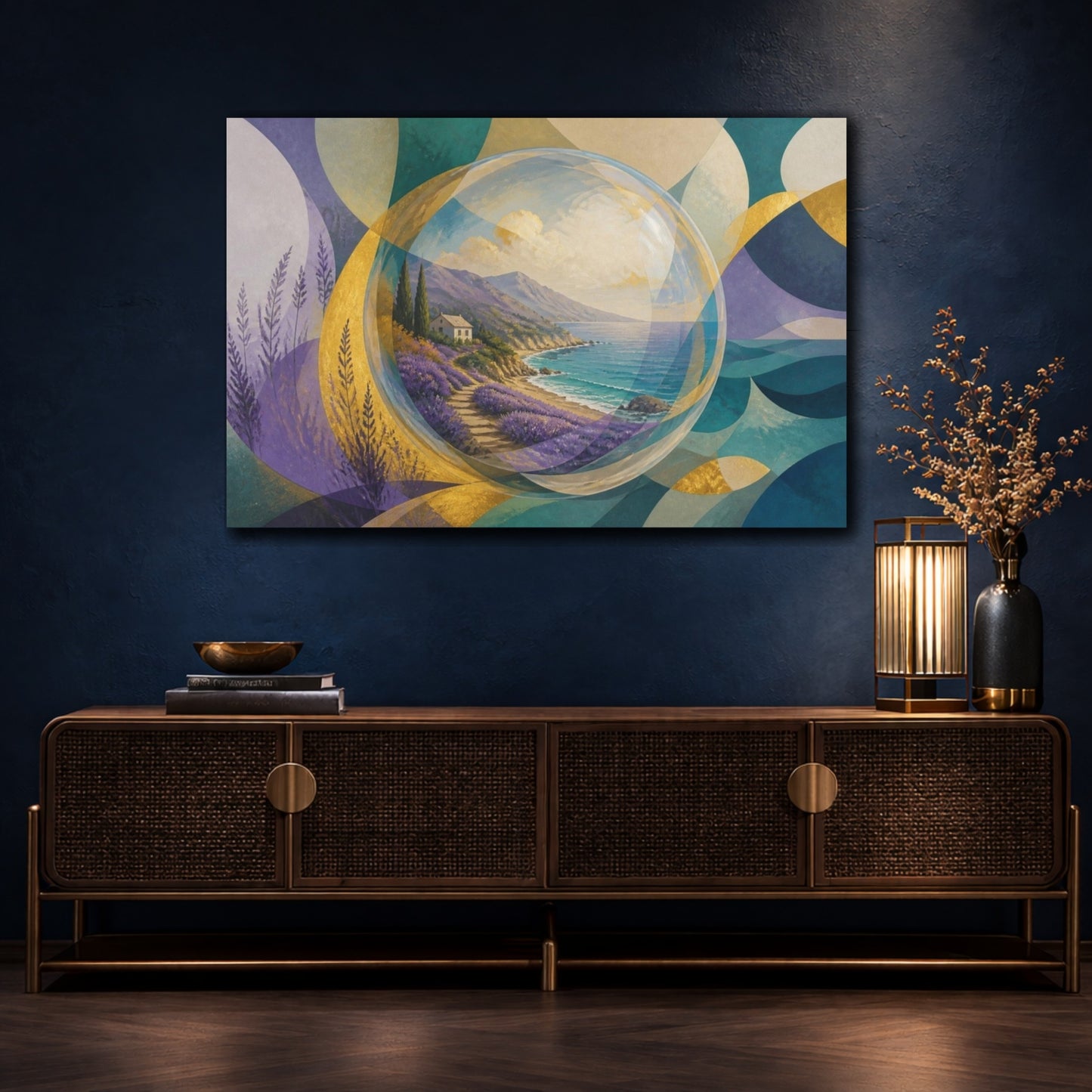 Mockup 4. Lavender Sphere Illusion shown as canvas print