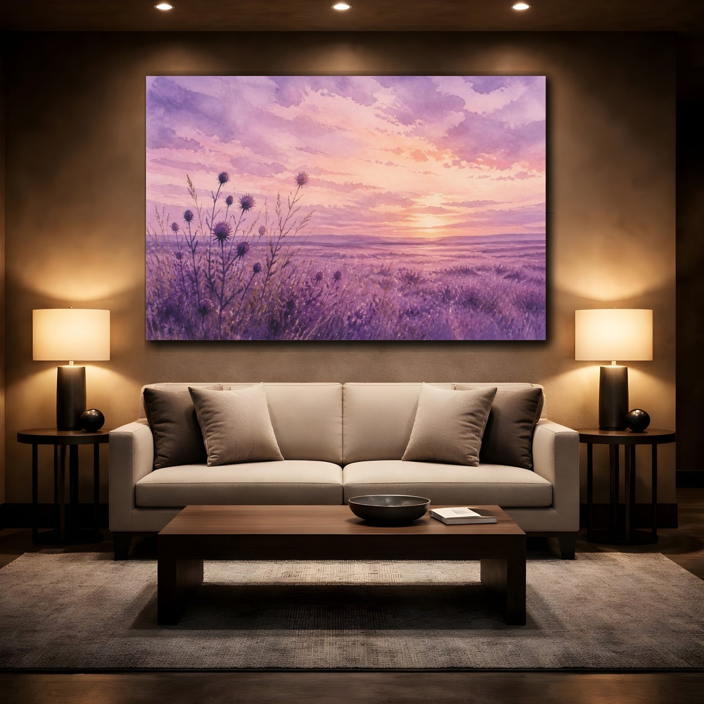 Mockup 2. Lavender Thistle Landscape shown as canvas print