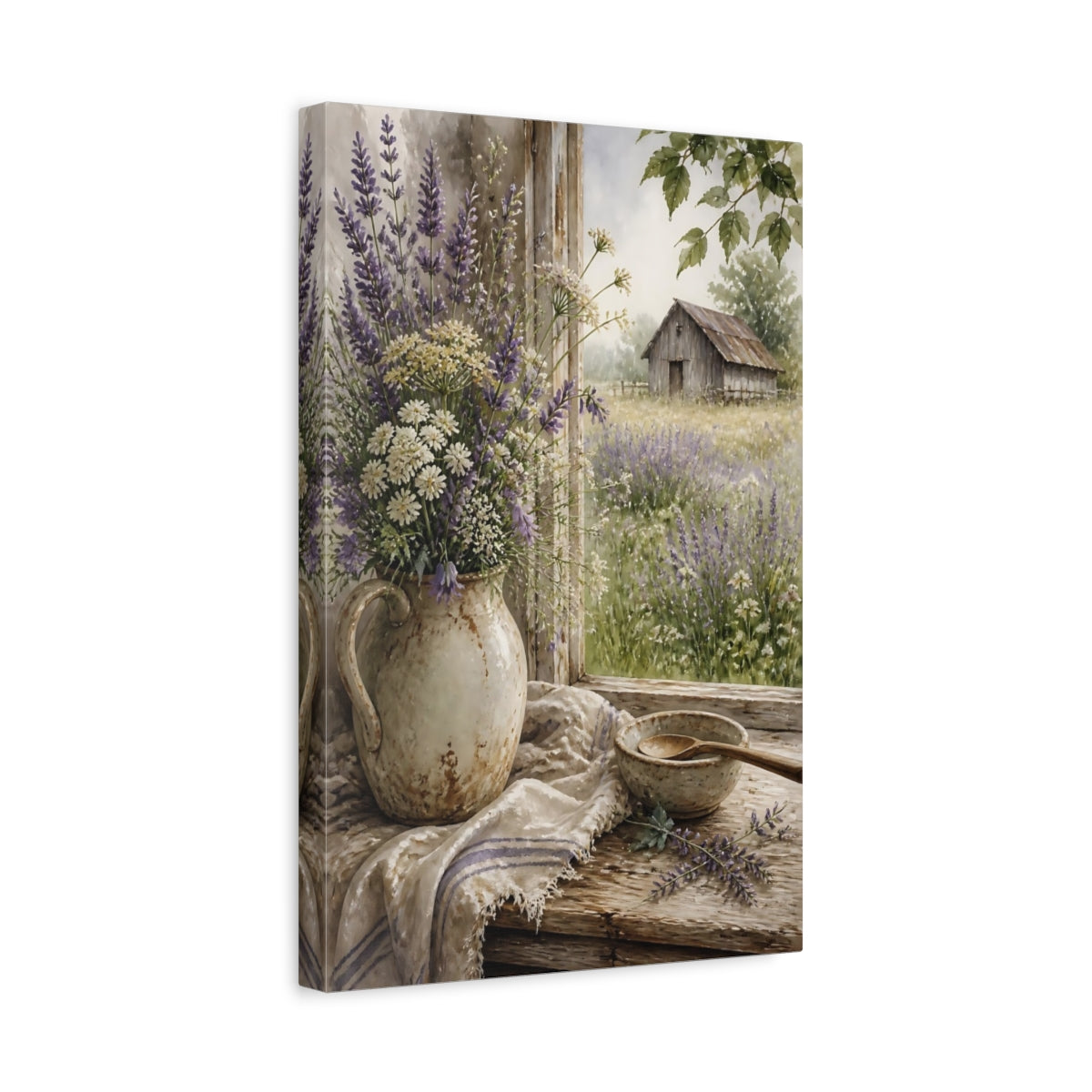Side Mockup 4. Lavender Window Bouquet shown as canvas print