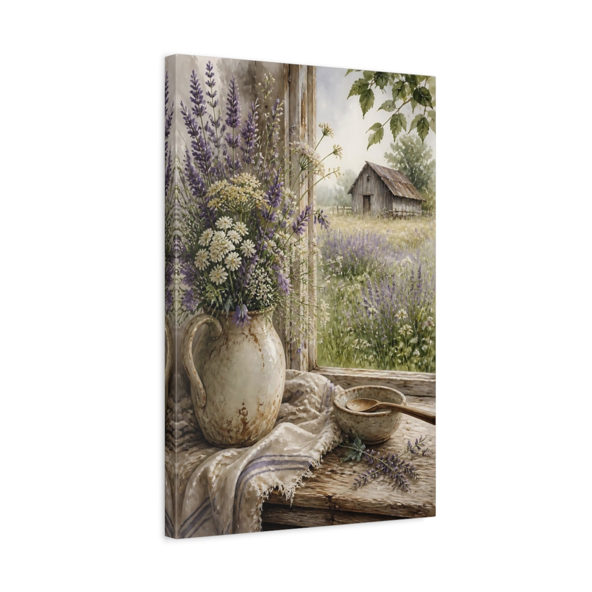 Side Mockup 3. Lavender Window Bouquet shown as canvas print