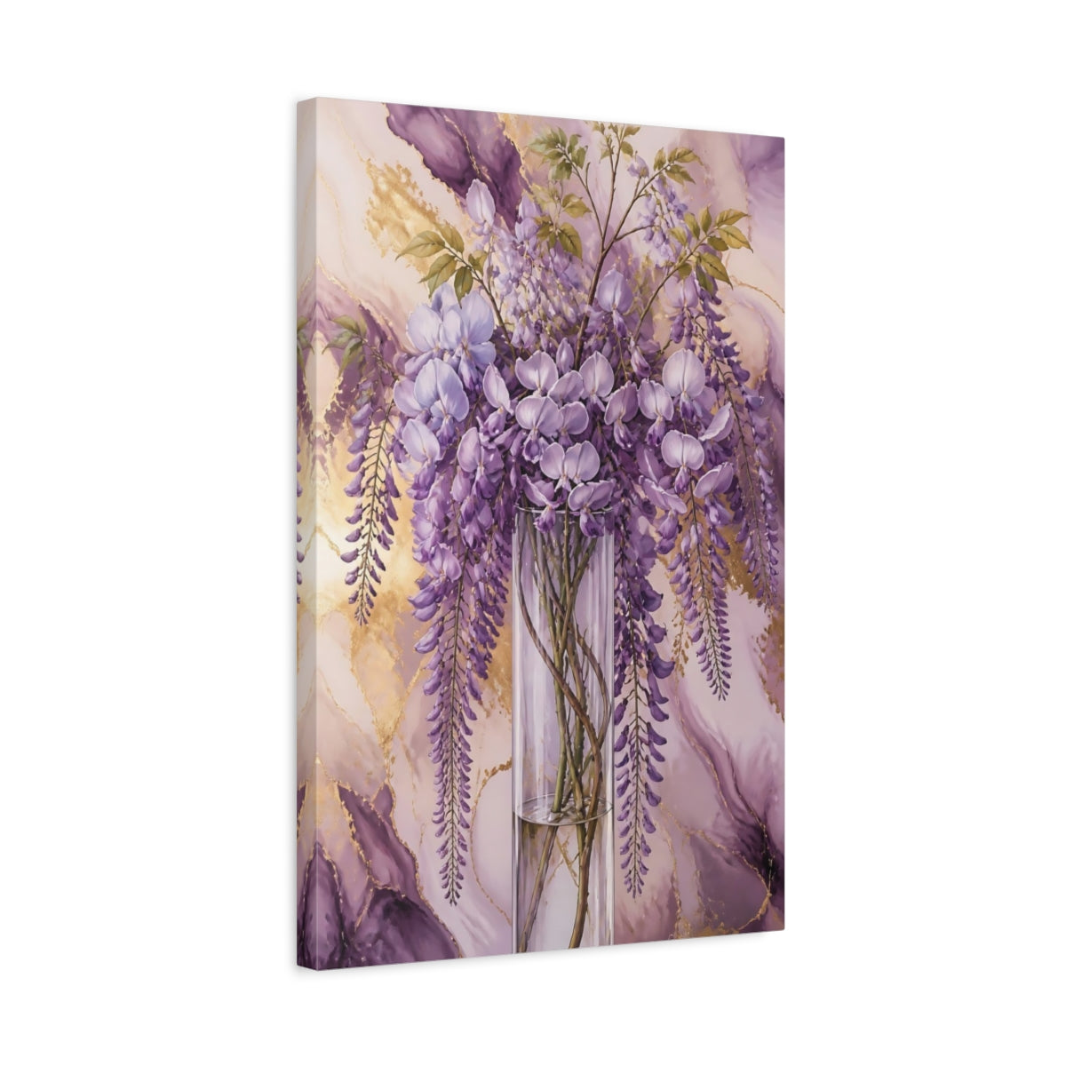 Side Mockup 3. Lavender Wisteria Vase shown as canvas print