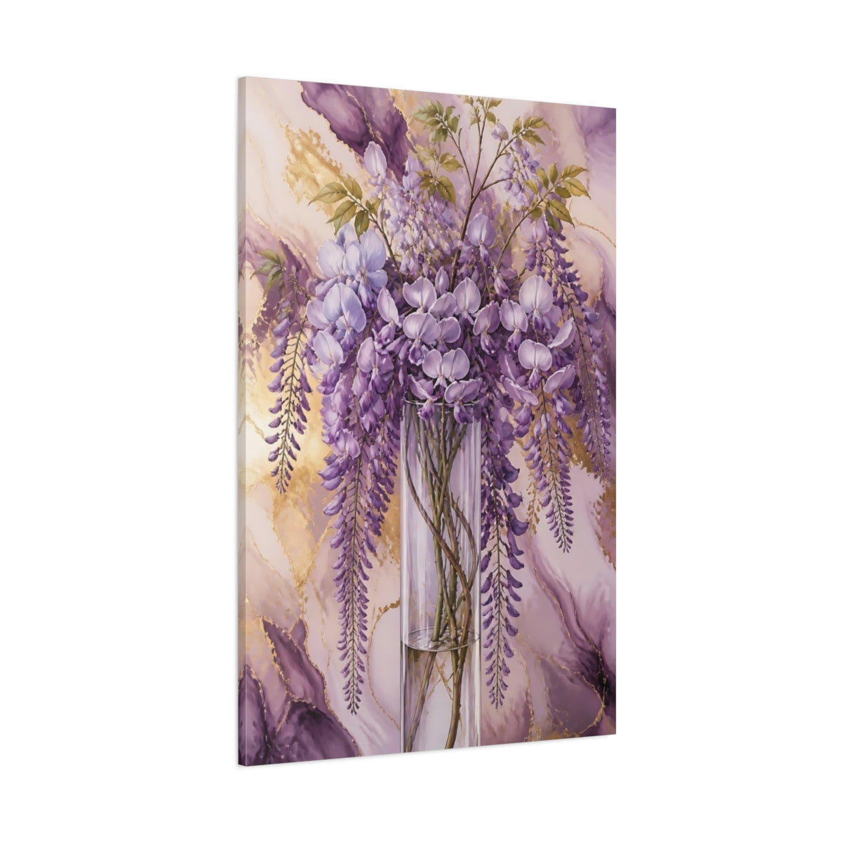Side Mockup 1. Lavender Wisteria Vase shown as canvas print
