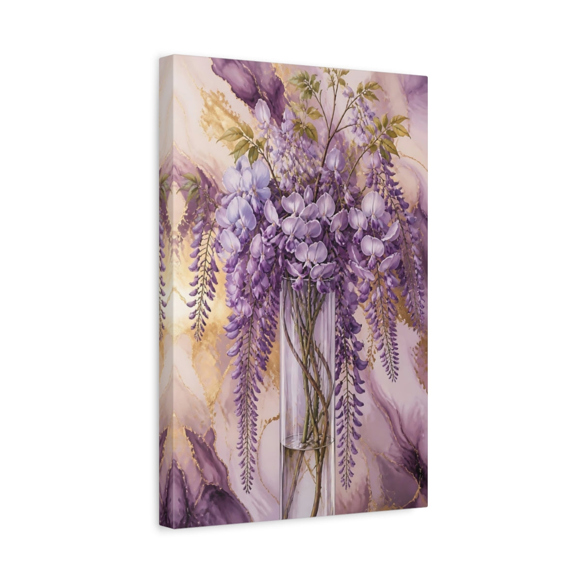 Side Mockup 4. Lavender Wisteria Vase shown as canvas print